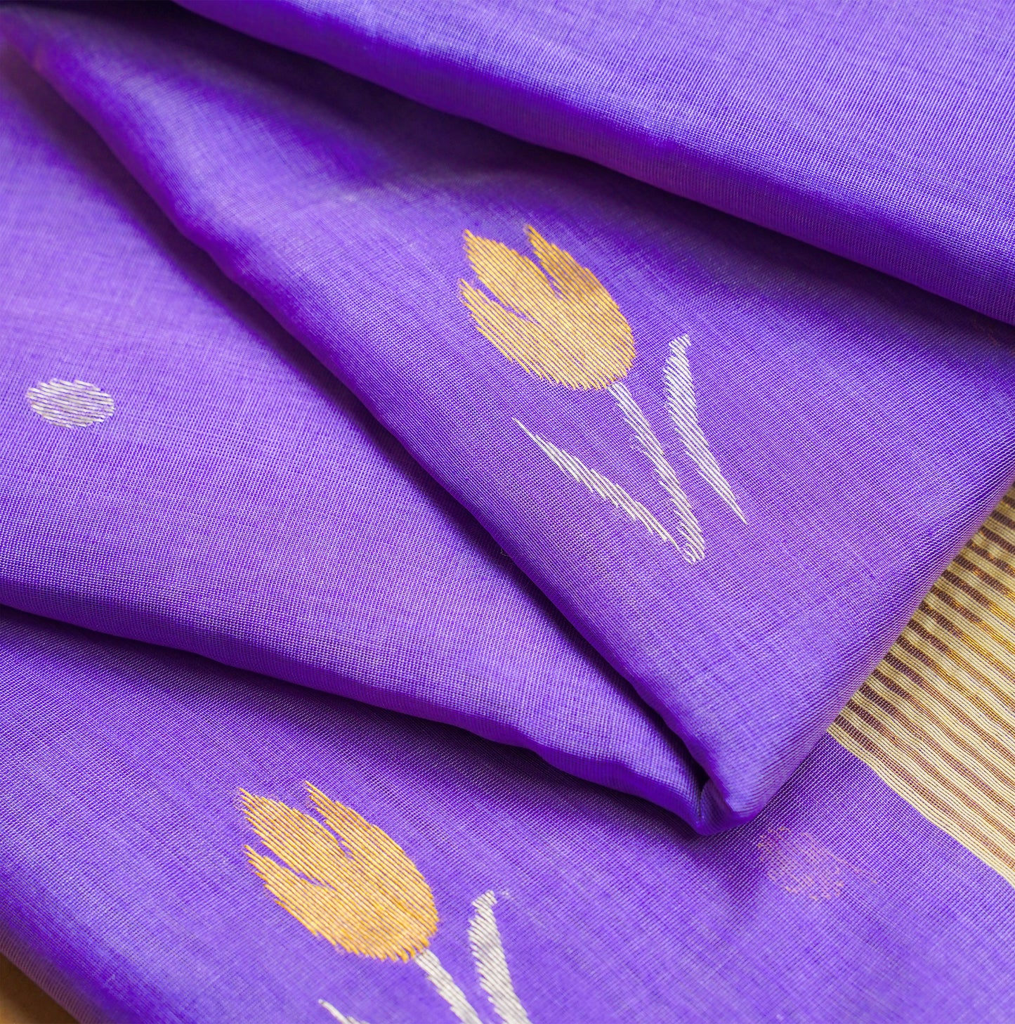 Lavender Cotton Saree with Tulip Motifs