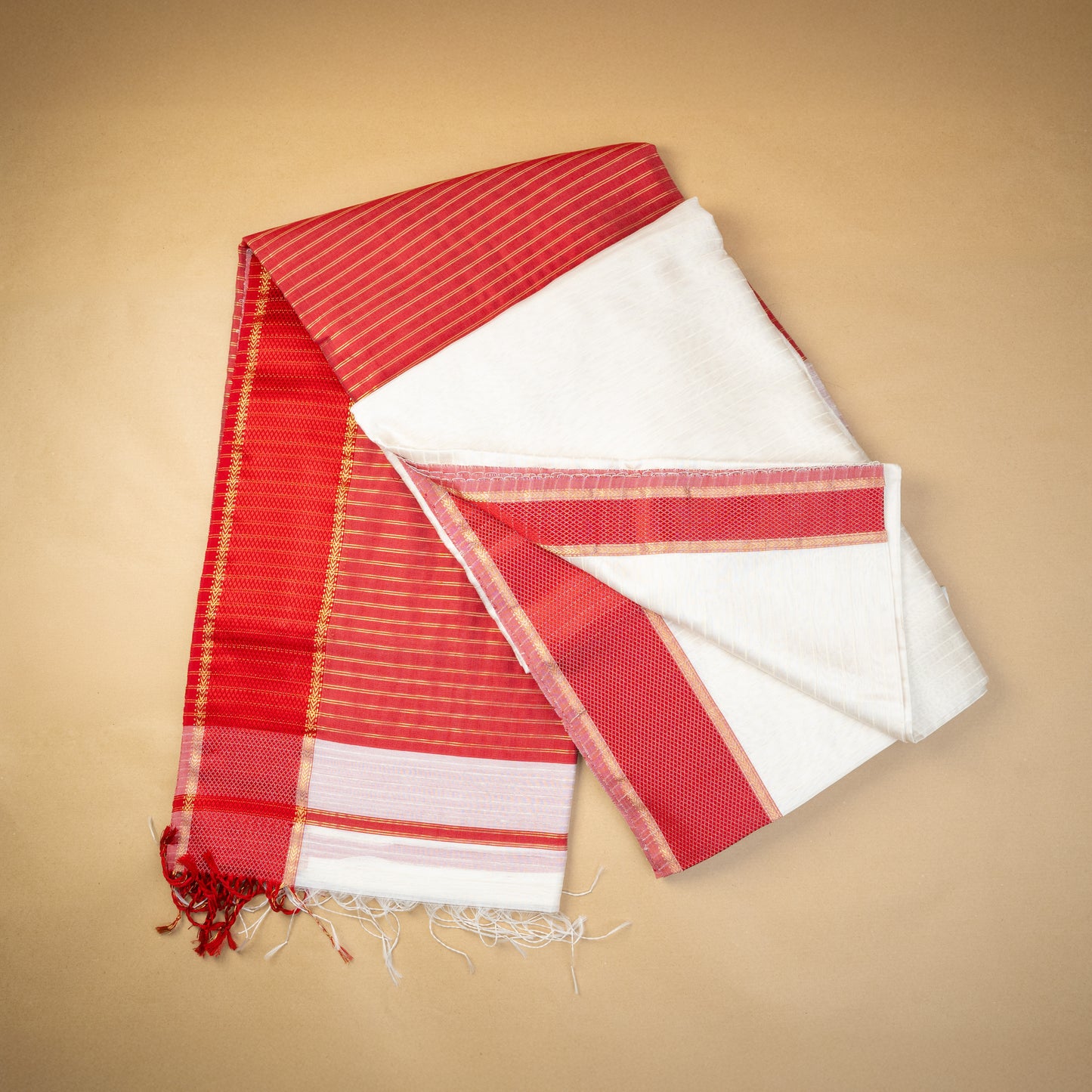 SHOBITA - White Maheshwari Cotton Silk Saree