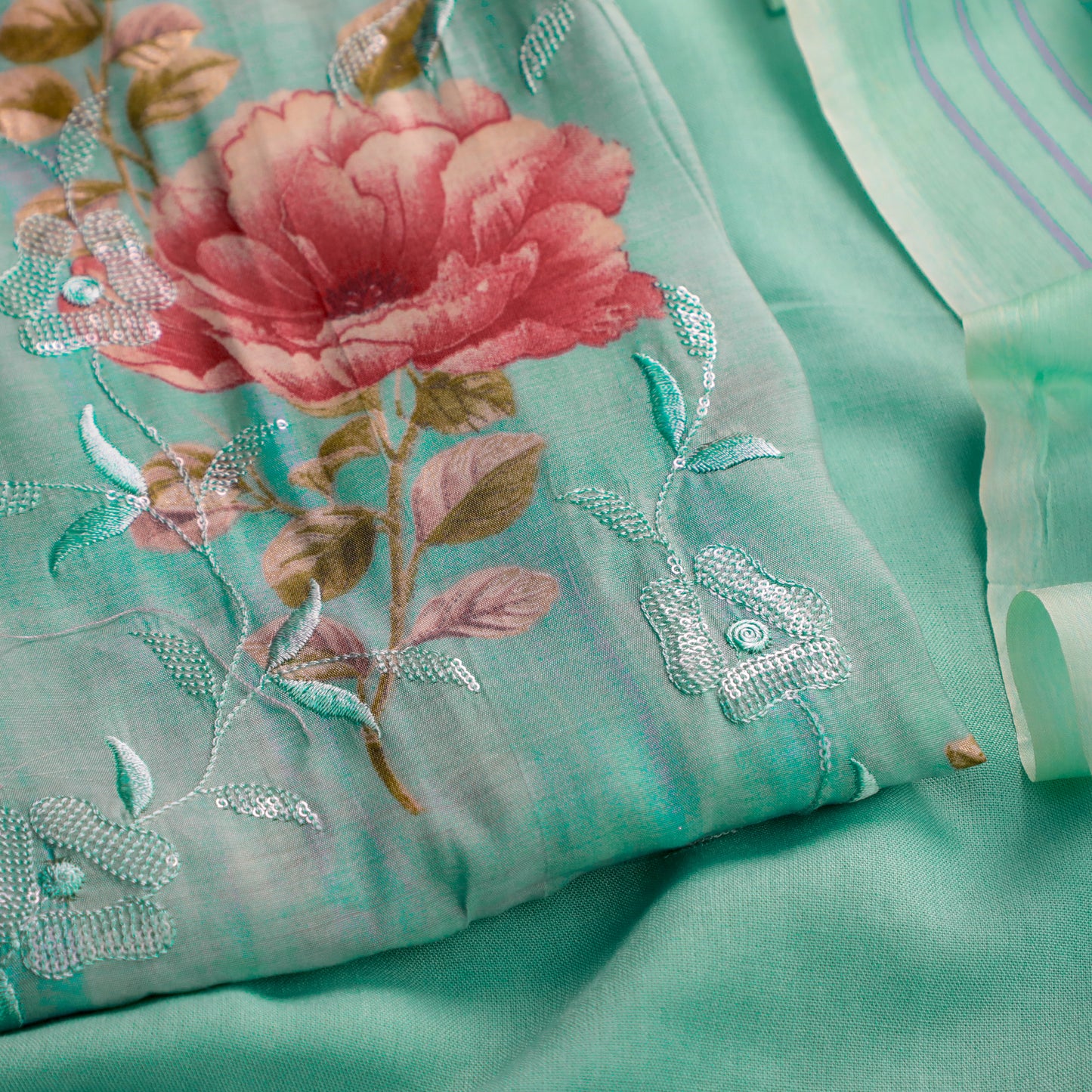 Sea Green Cotton Kurta Suit Set - Anilaa