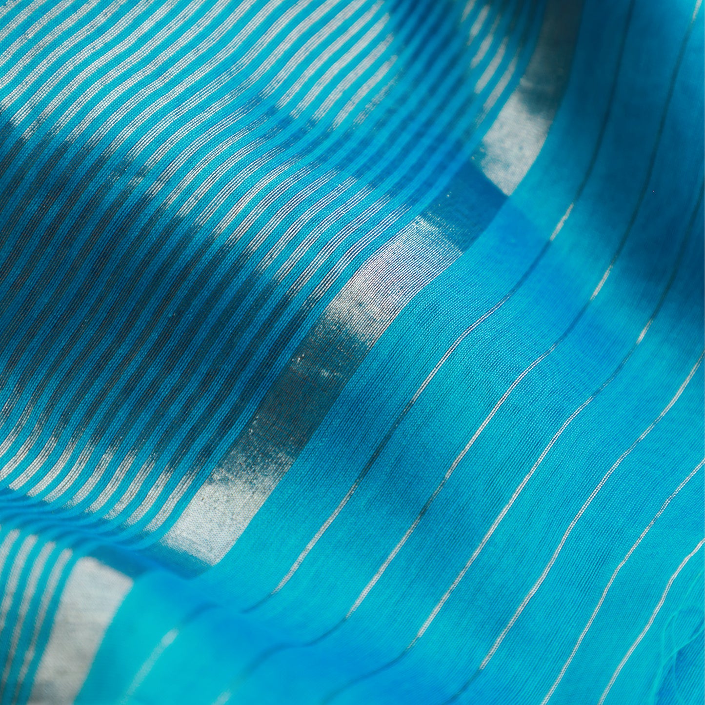 AASMAAN - Turquoise Cotton Silk Chanderi Saree with Silver Stripes