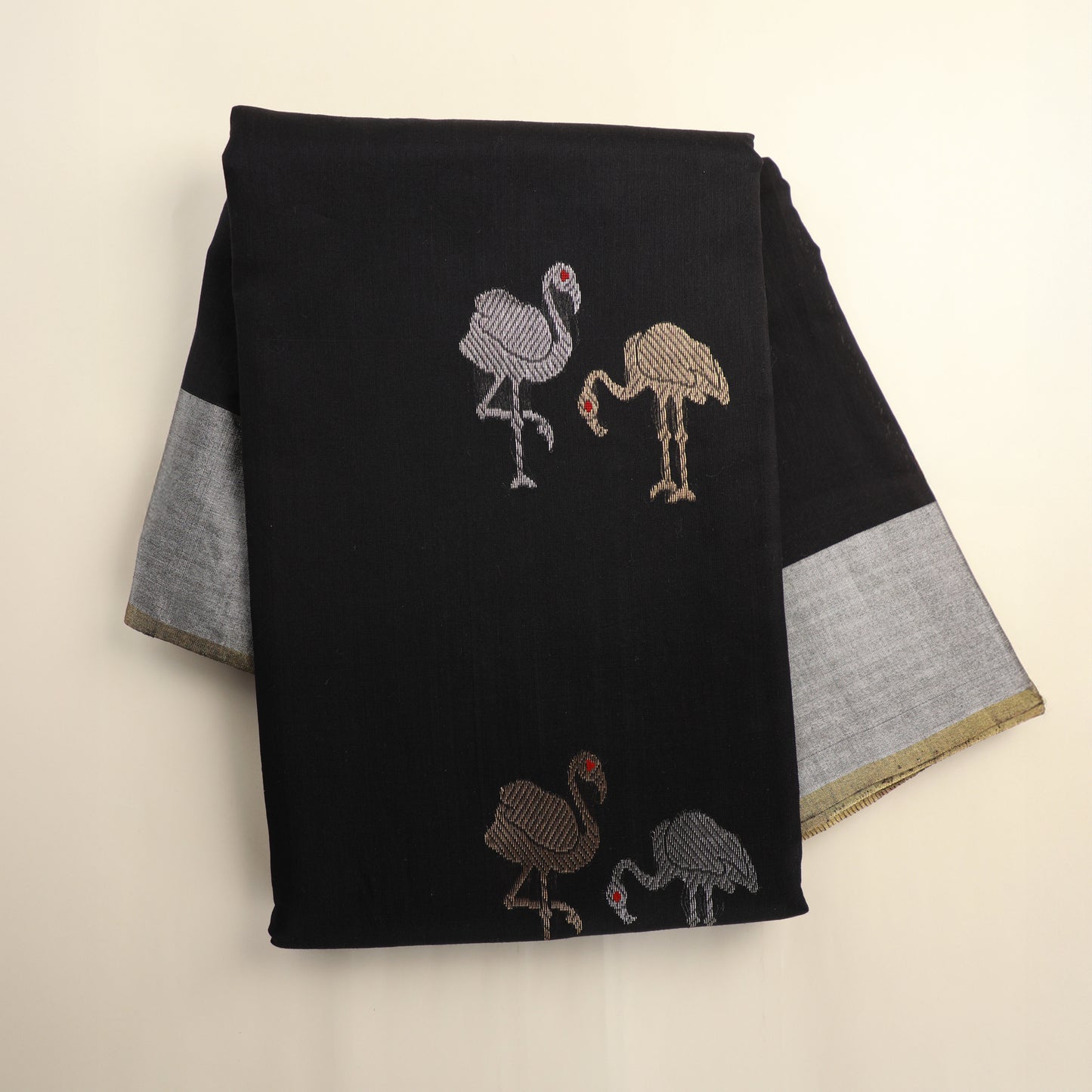 SHYAM - Black Chanderi Silk Saree with Swan Motifs