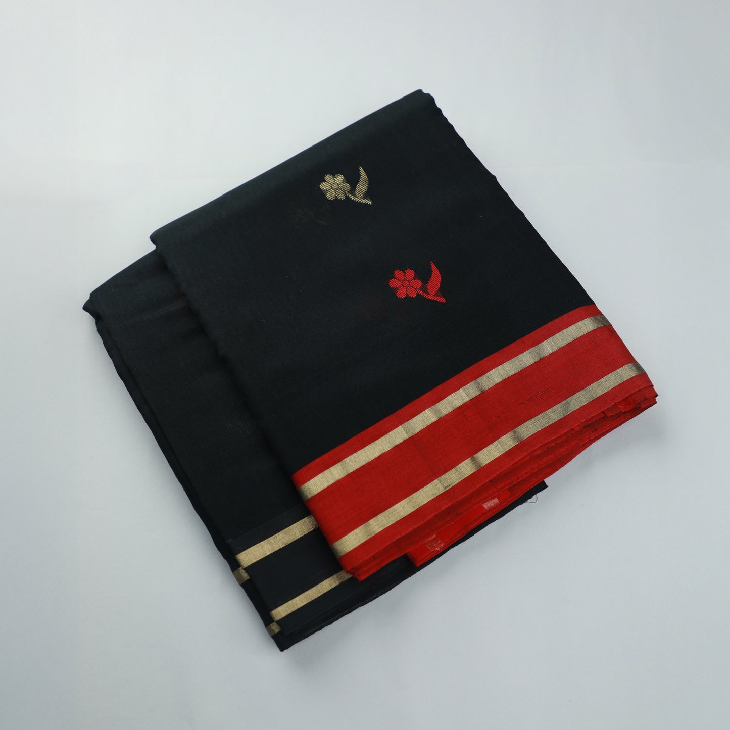 SHYAM - Black Cotton Silk Chanderi Saree with Red Border