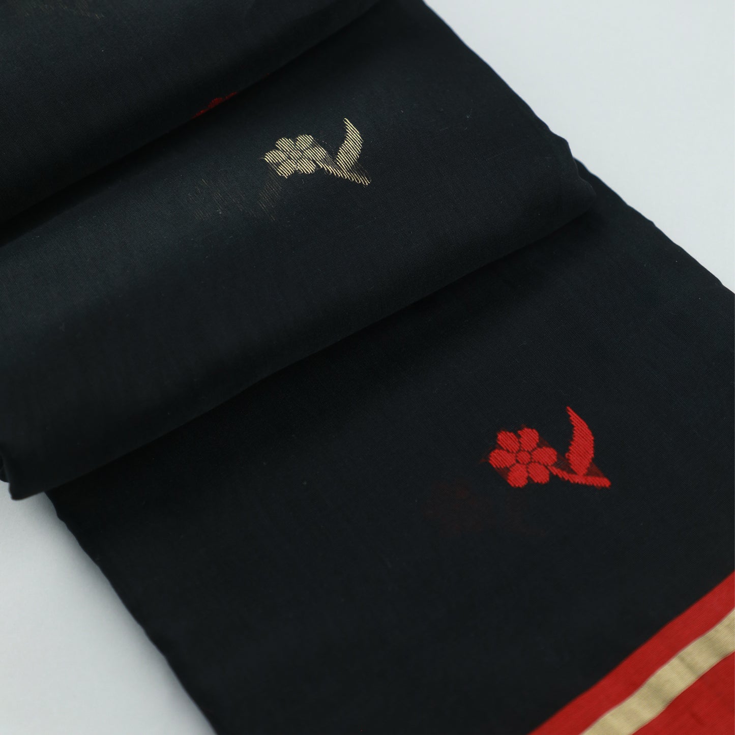 SHYAM - Black Cotton Silk Chanderi Saree with Red Border