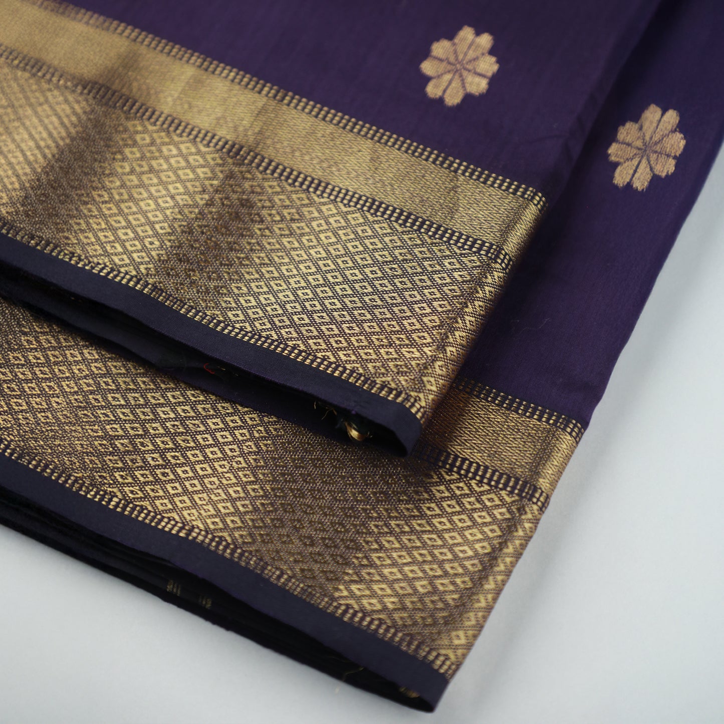 LAKSHANYA - Deep Purple Cotton Silk Maheshwari Saree with Floral Motifs