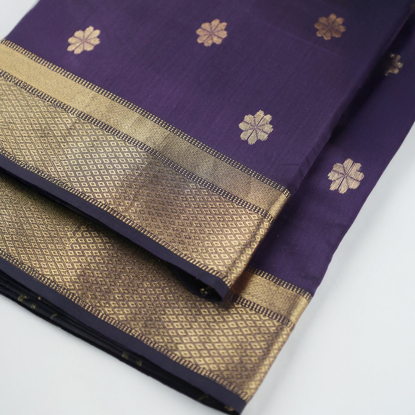 LAKSHANYA - Deep Purple Cotton Silk Maheshwari Saree with Floral Motifs