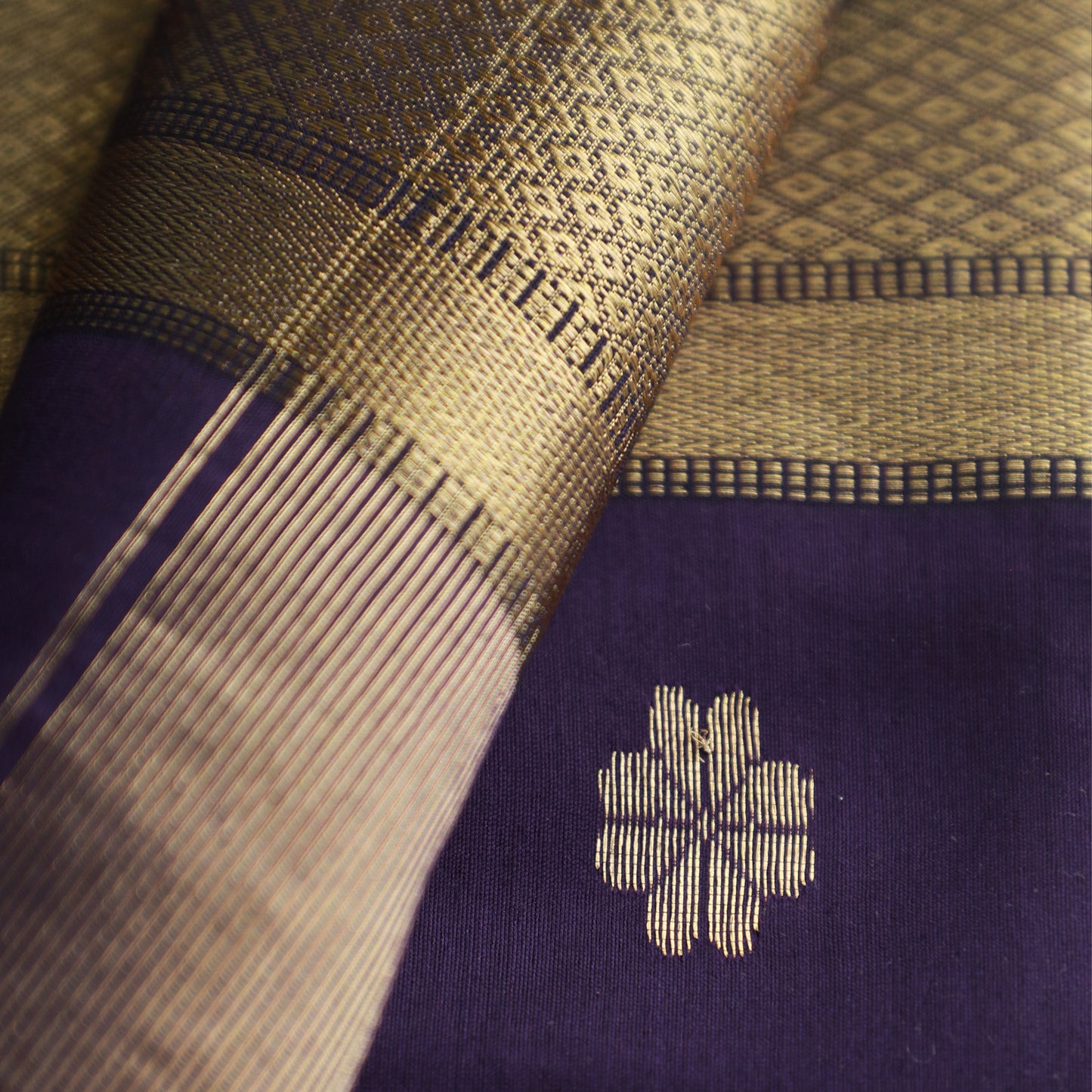 LAKSHANYA - Deep Purple Cotton Silk Maheshwari Saree with Floral Motifs