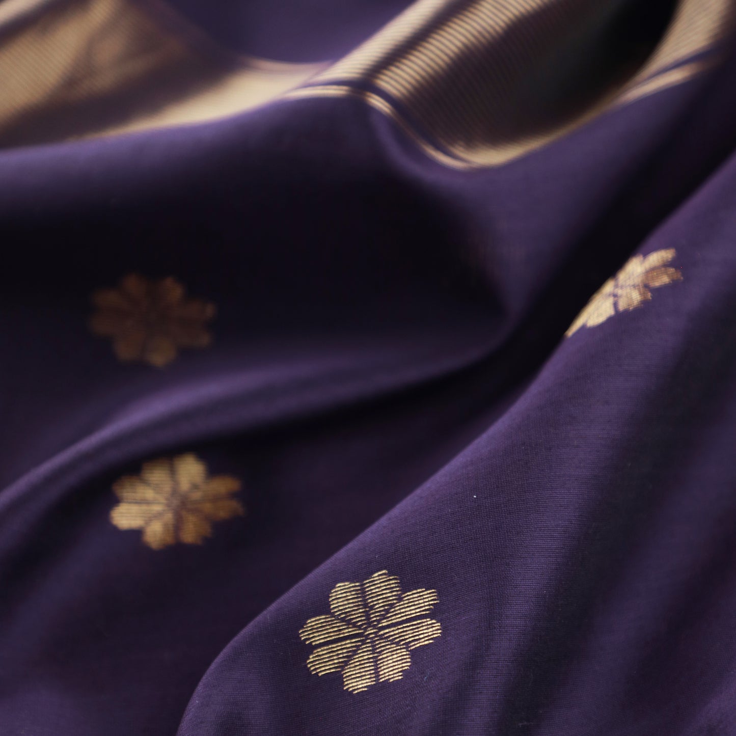 LAKSHANYA - Deep Purple Cotton Silk Maheshwari Saree with Floral Motifs