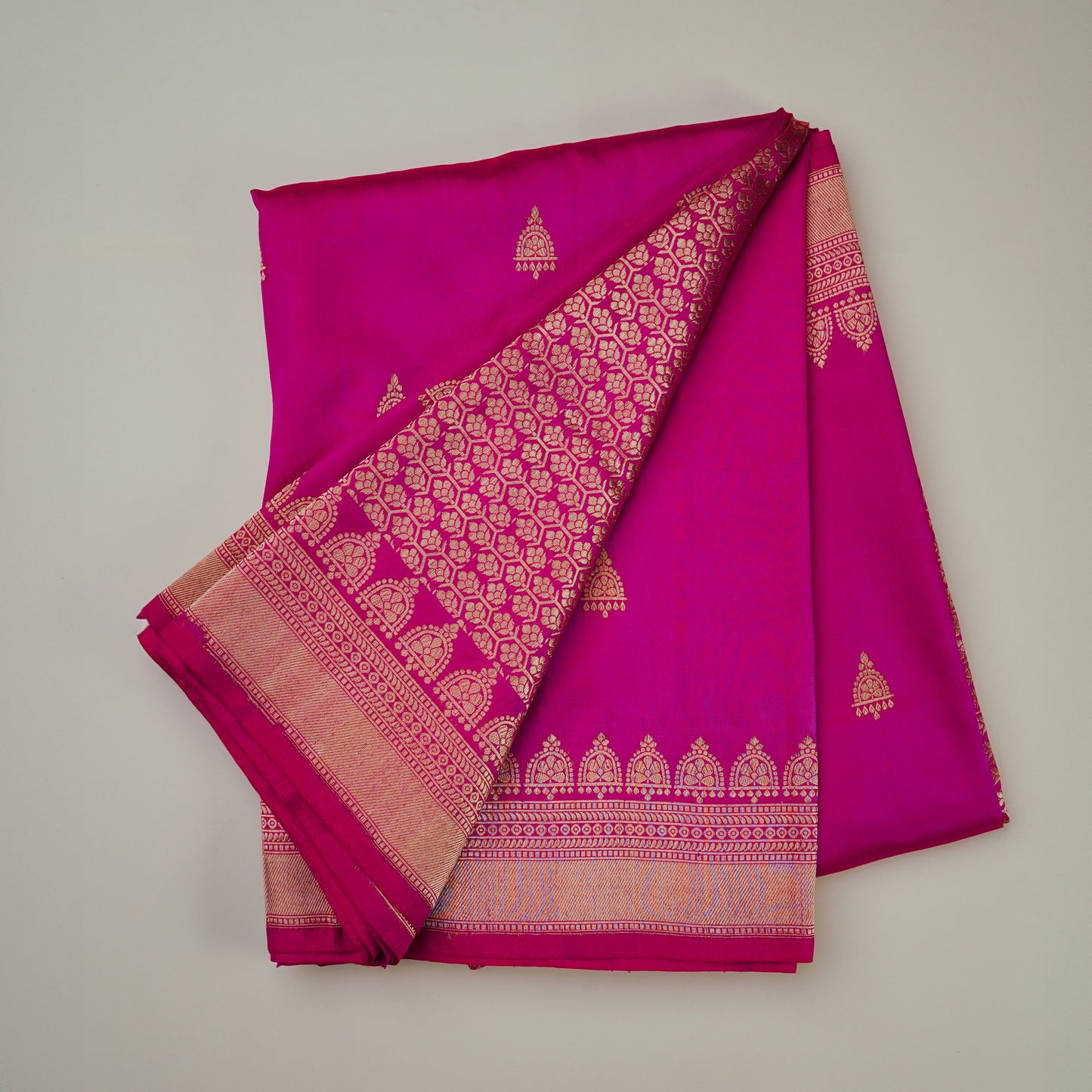 Pink color banarasi silk saree with contrast blouse