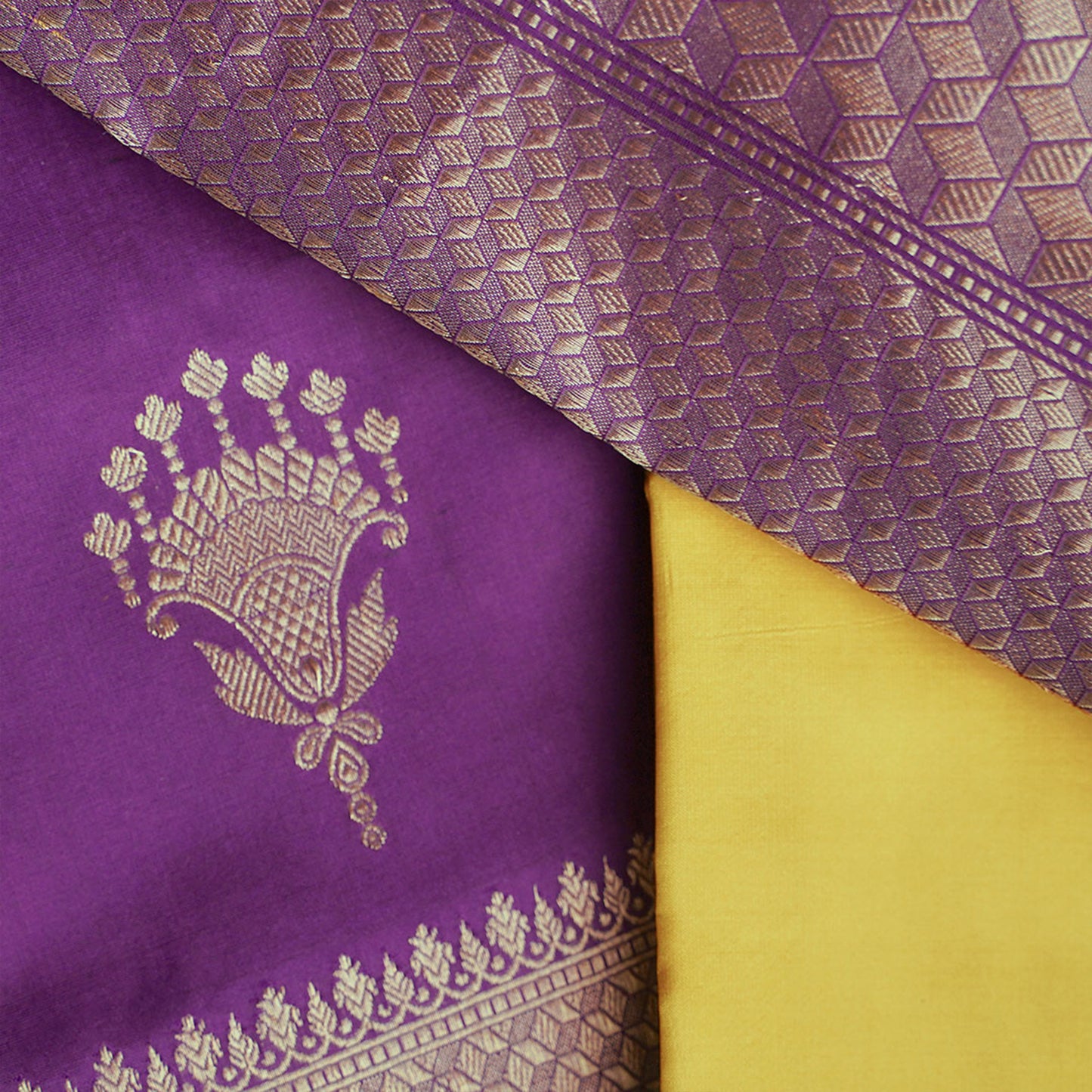 Purple Banarasi Silk Saree with Red Tipping