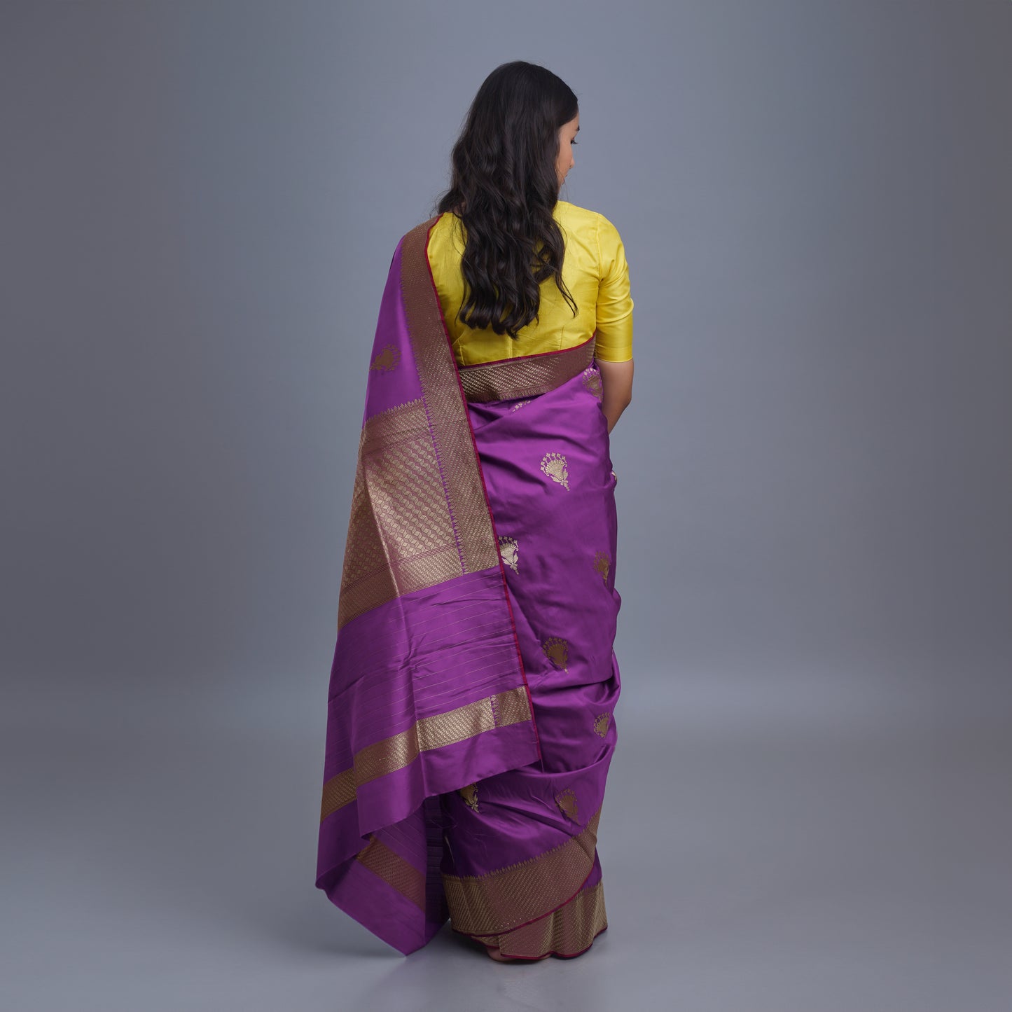 Purple Banarasi Silk Saree with Golden Pallu