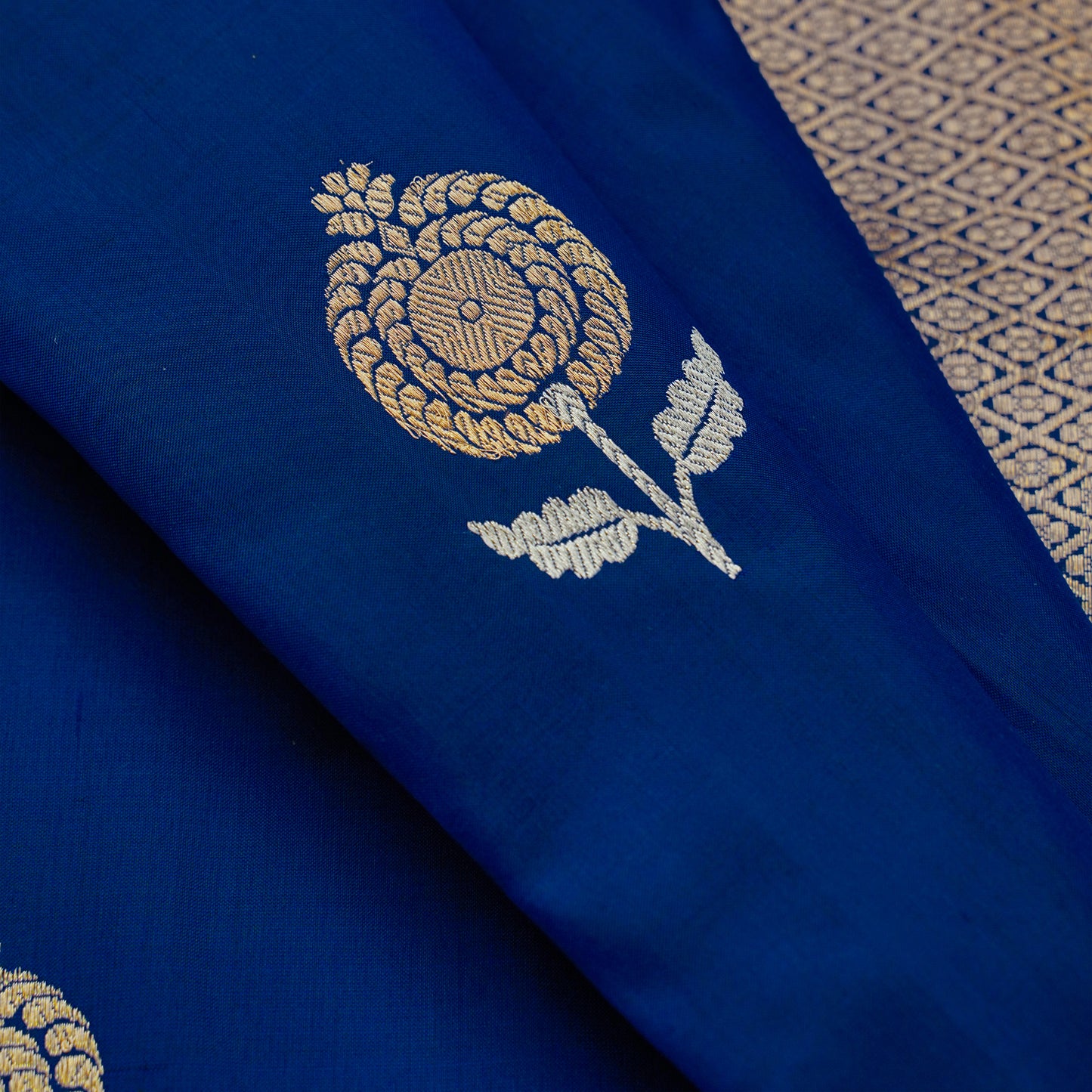 Royal Blue Banarasi Silk Saree with Floral Motifs