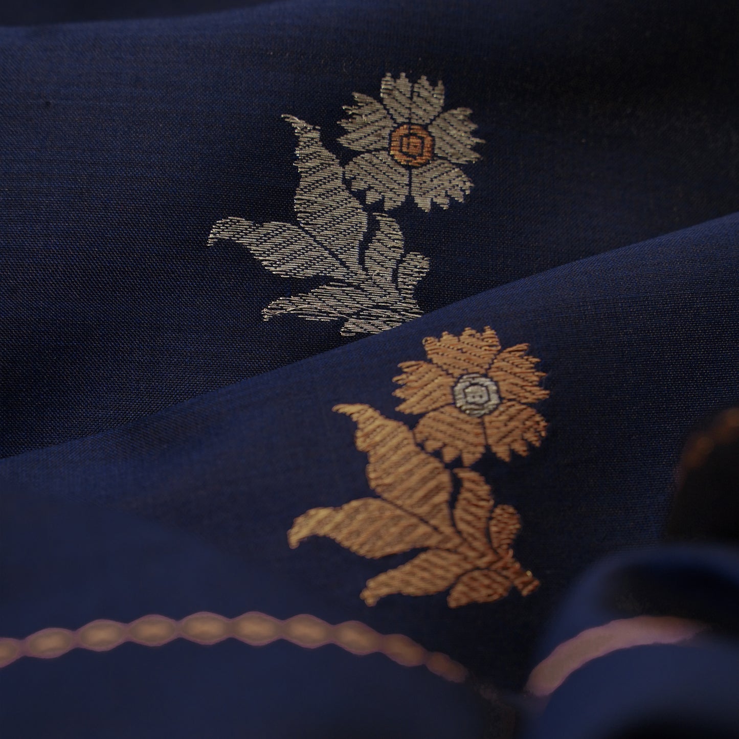 Ink Blue Colour Banarasi Silk Saree