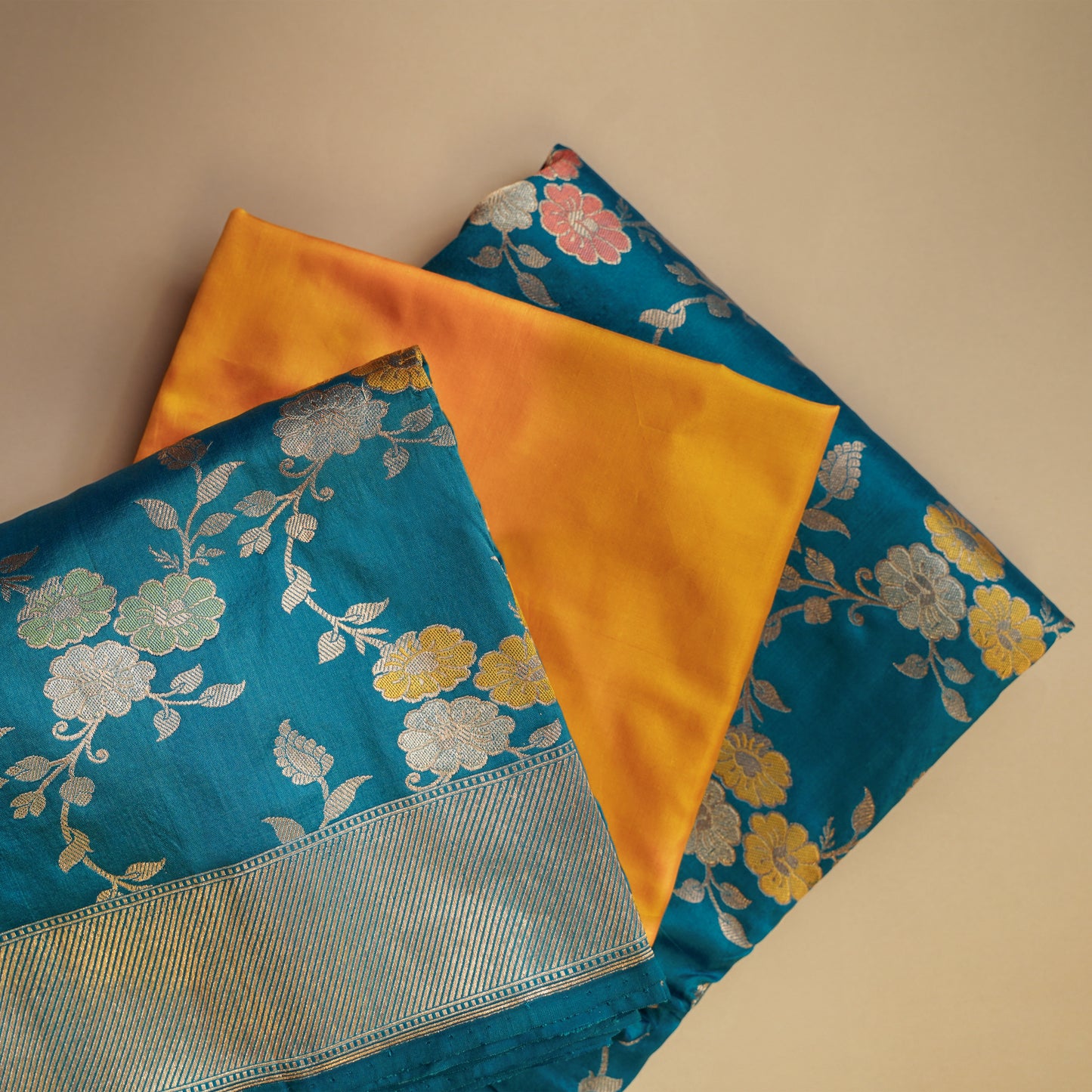 Electric Blue Banarasi Silk Saree with with yellow blouse
