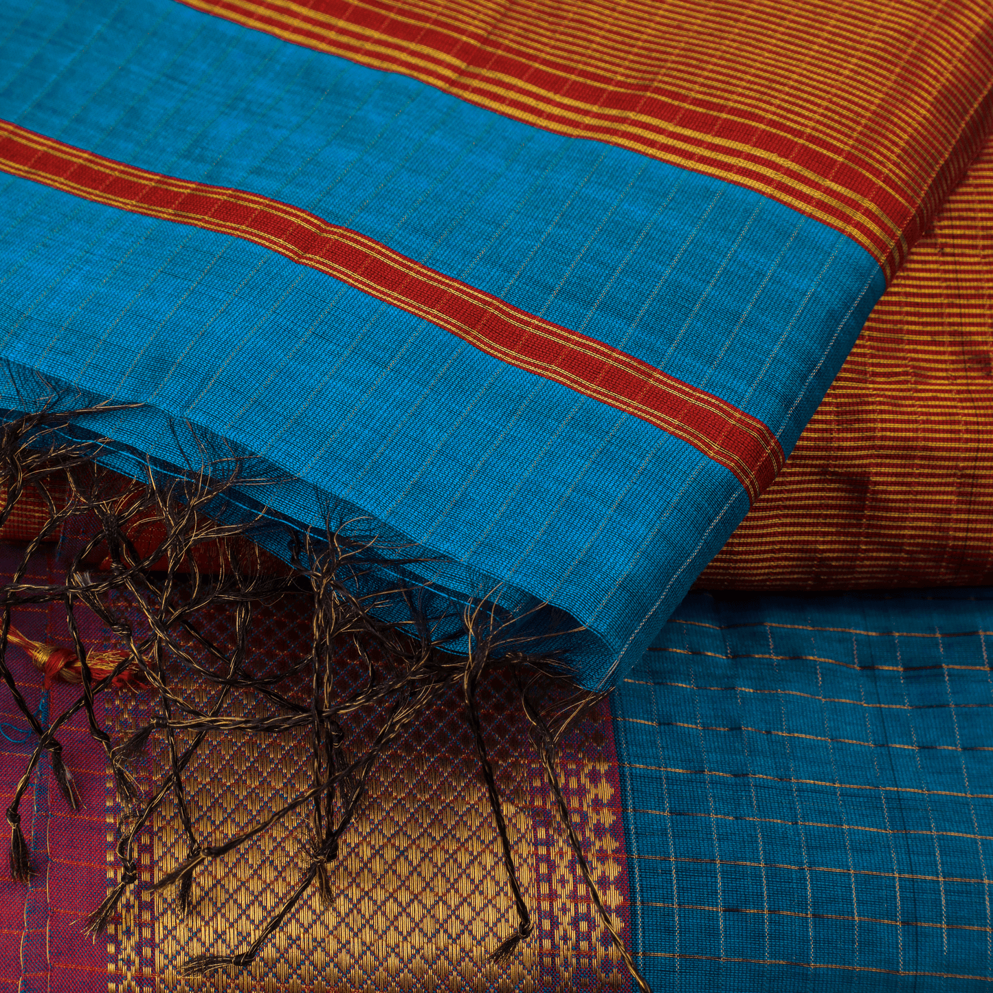 ROHINI - Blue Cotton Silk Maheshwari Saree