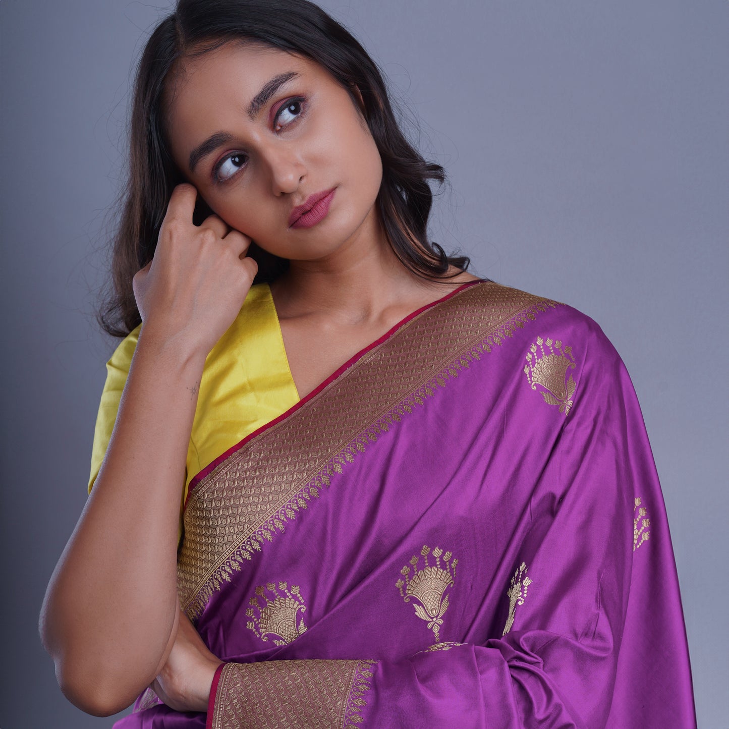 Silk Purple Banarasi Saree with Contrast Blouse