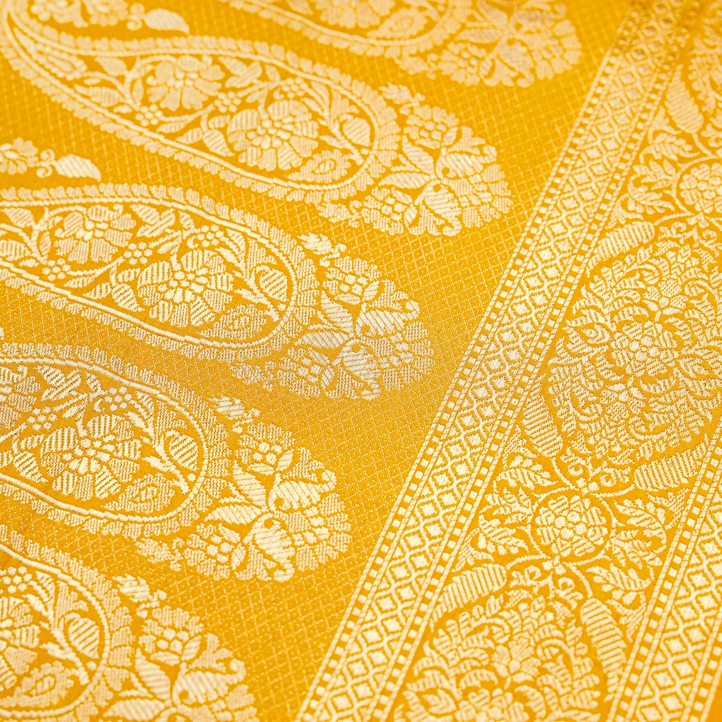 Yellow Banarasi Silk Saree with Floral Cutwork Design