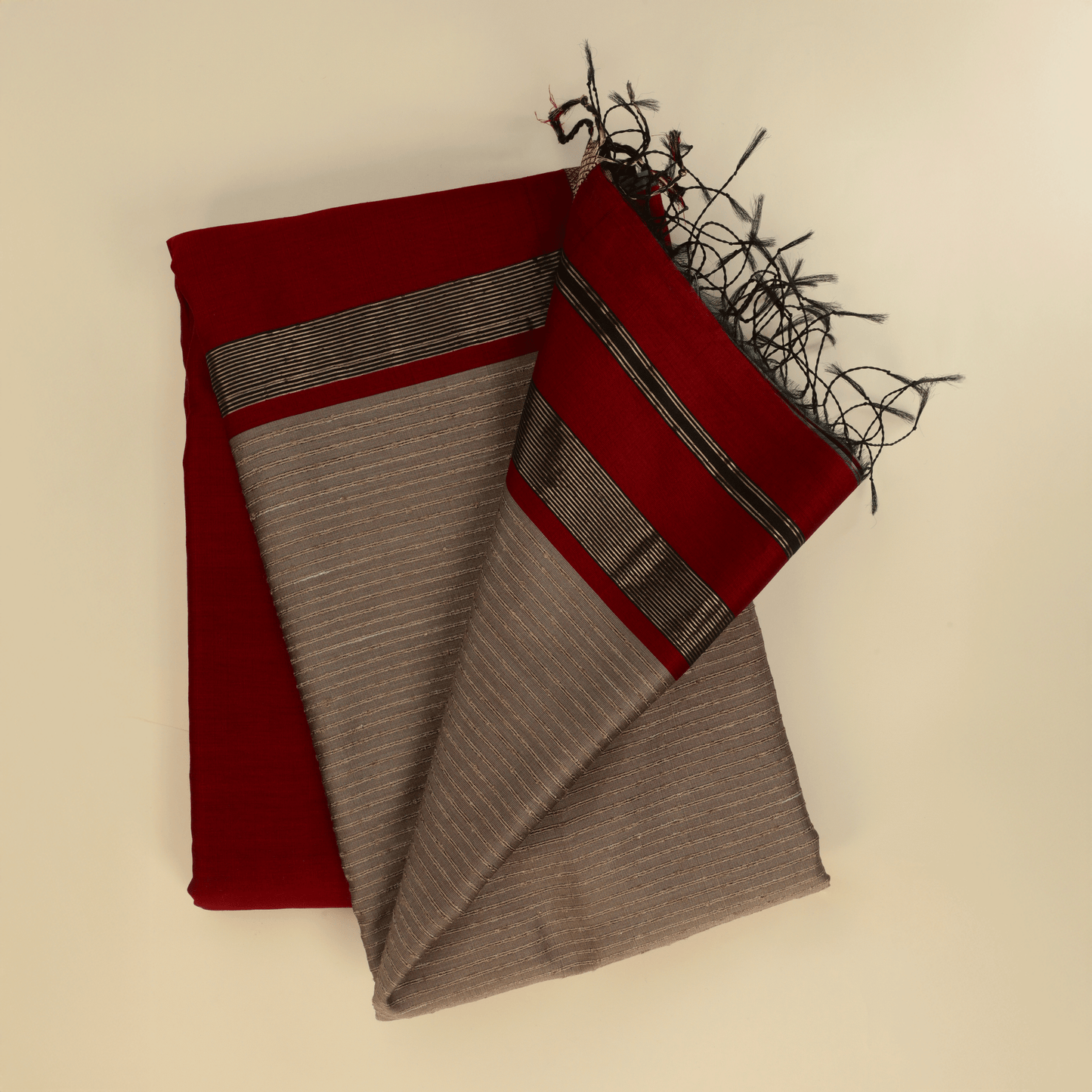 RAGINI - Red Cotton Silk Maheshwari Saree