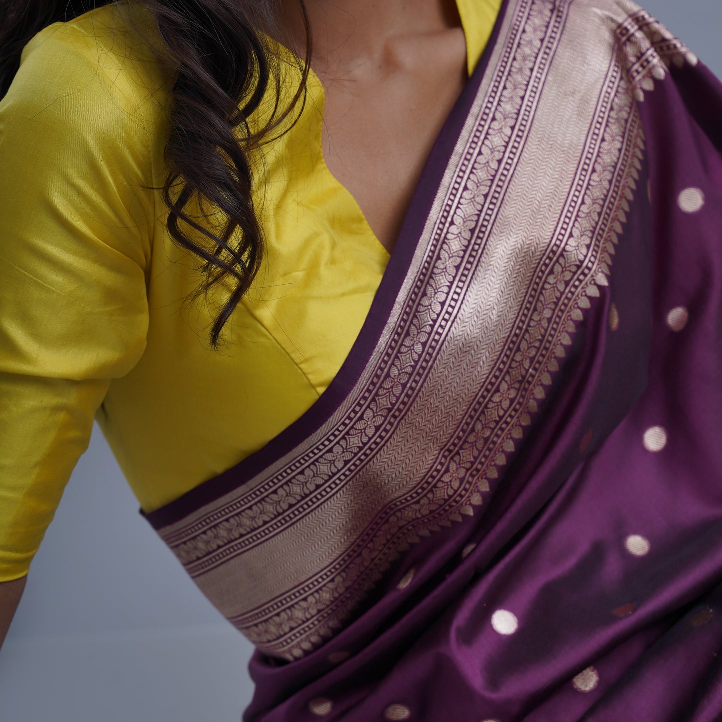 Banarasi Purple Silk Saree with Contrast Blouse