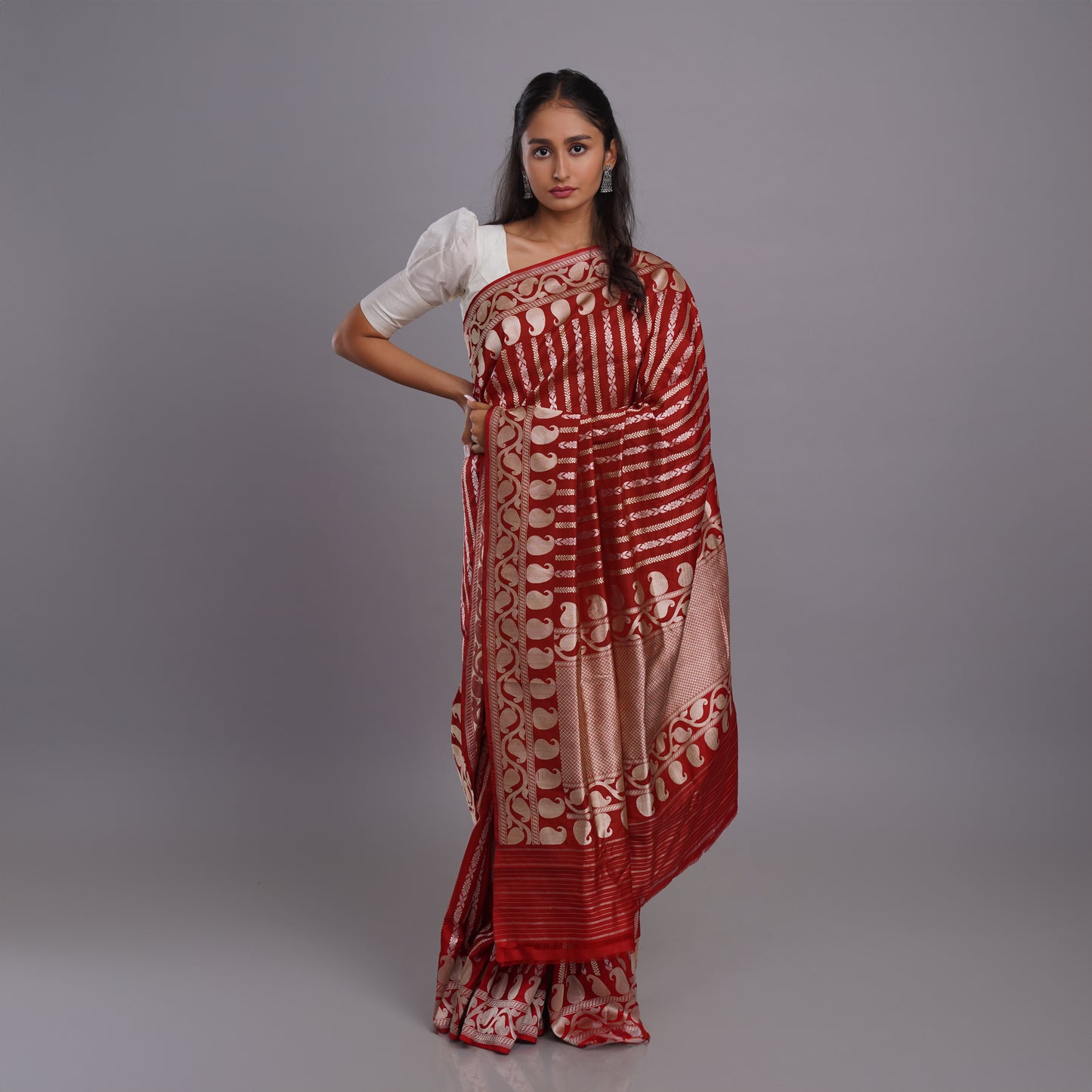ADRIKA - Deep Red Banarasi Silk Saree