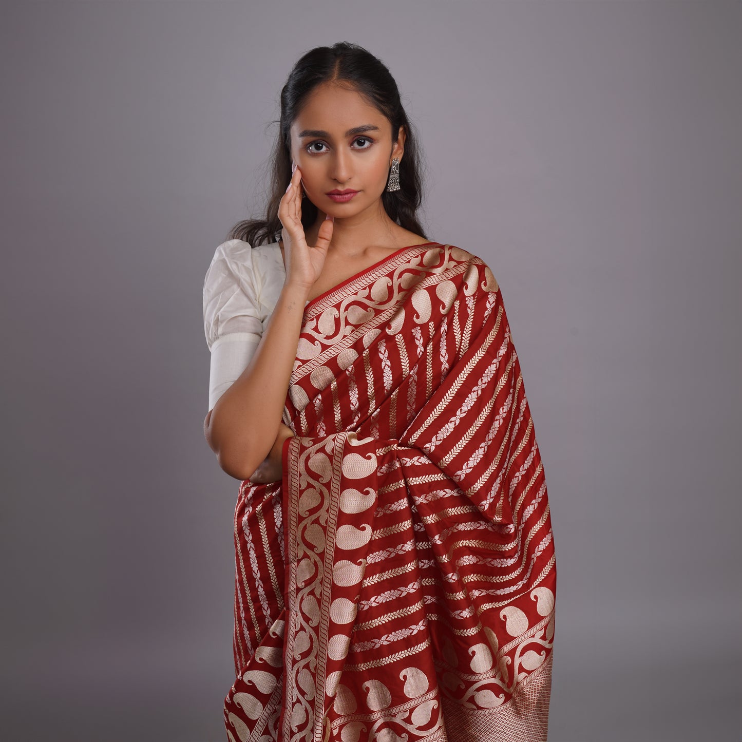 Deep Red Colour Banarasi Silk Saree