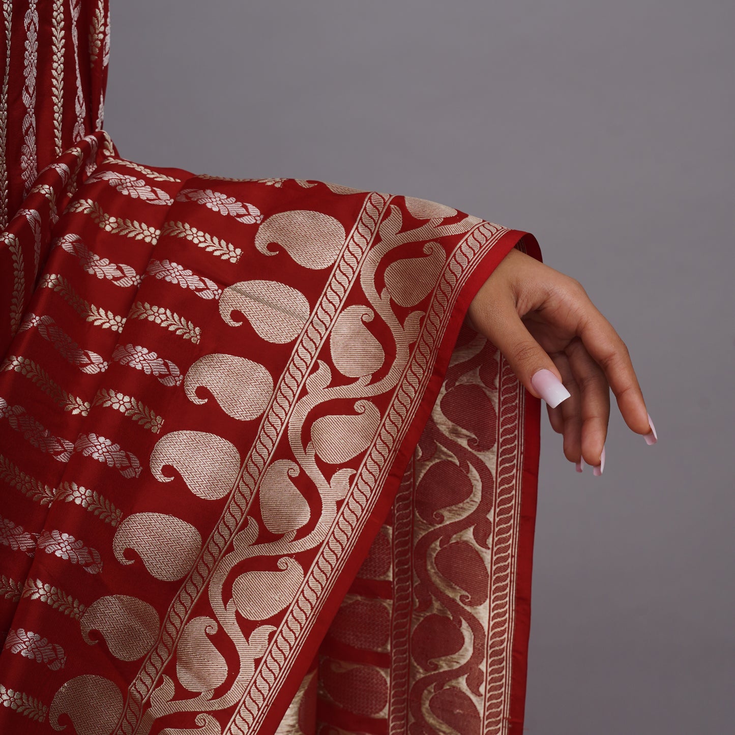 Deep Red Banarasi Pure Silk Saree