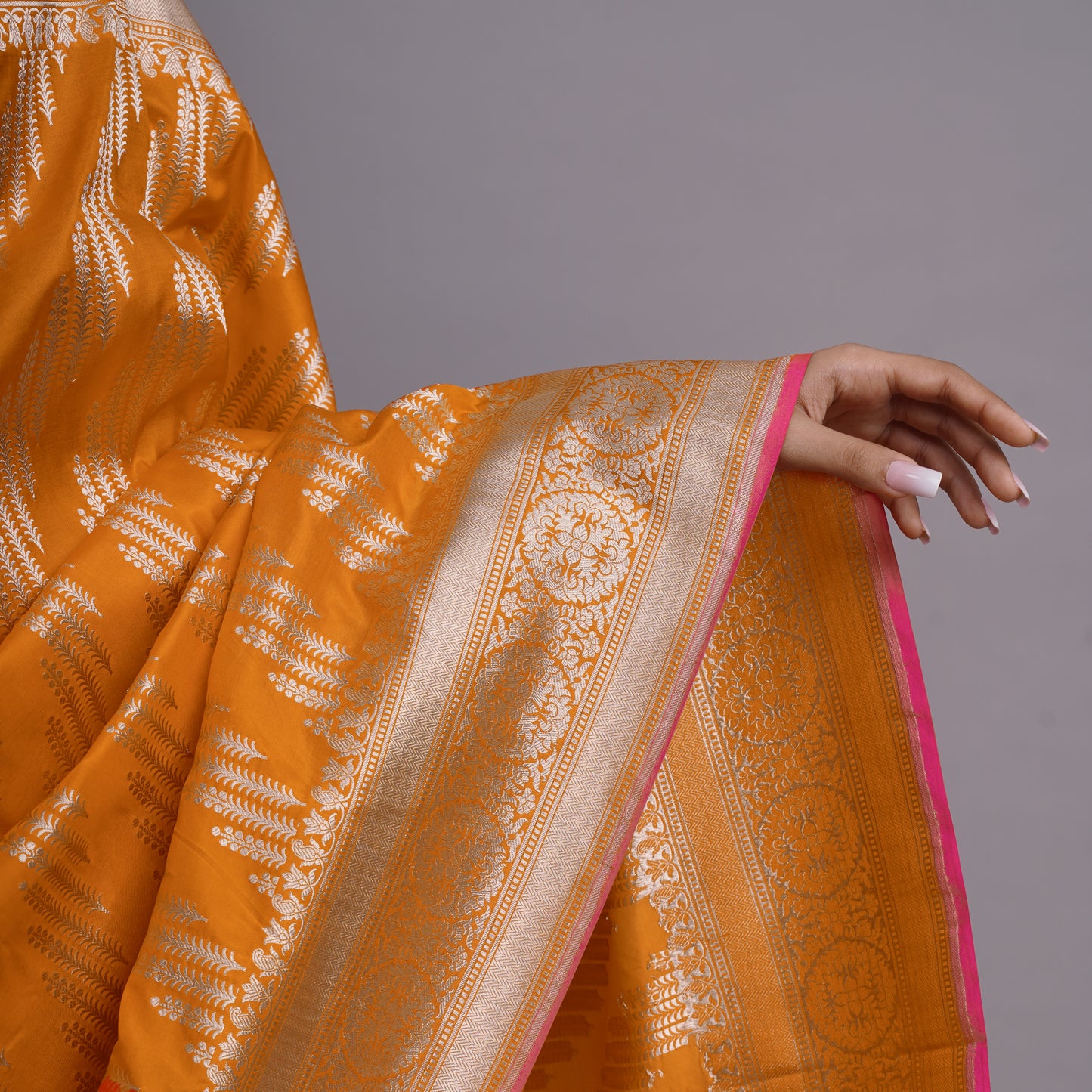 Banarasi Orange Silk Saree with Gold Pallu