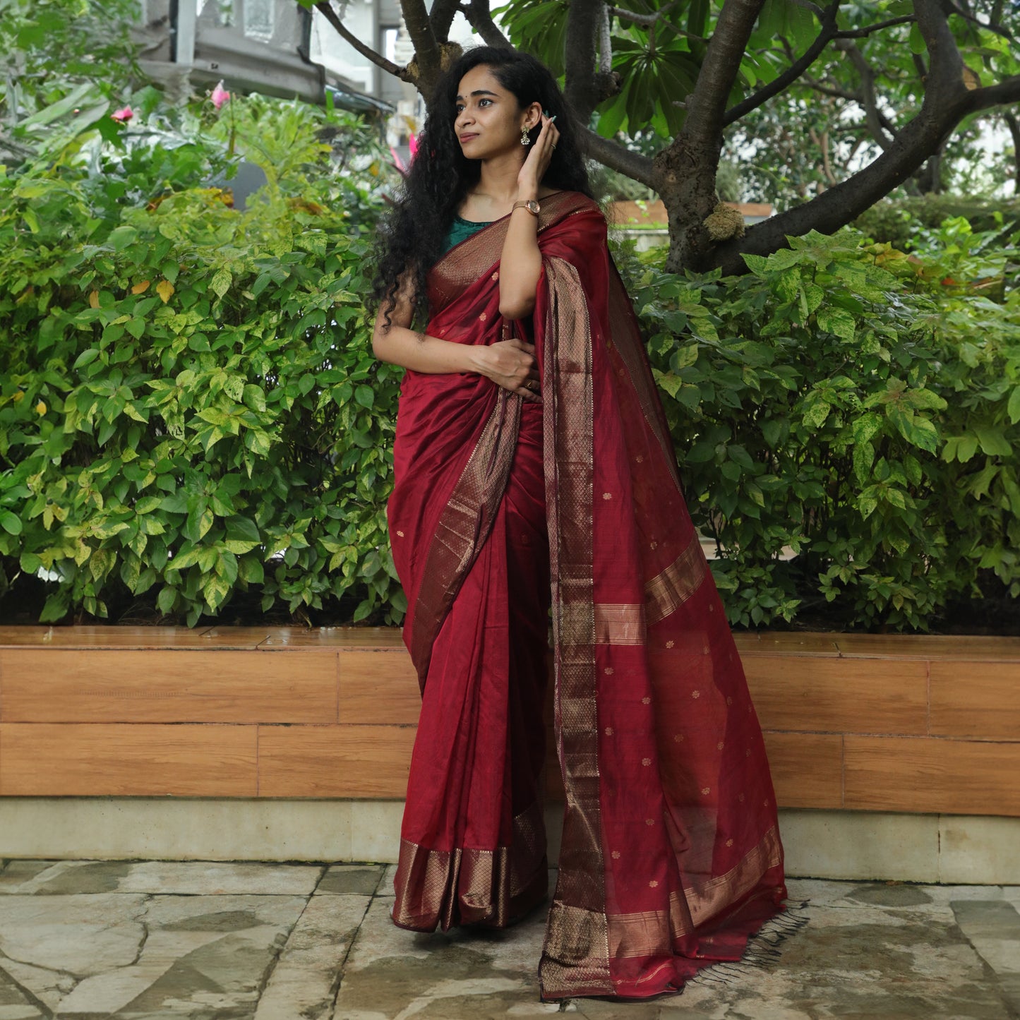 AISHWARYA - Red Maheshwari Cotton Silk Saree