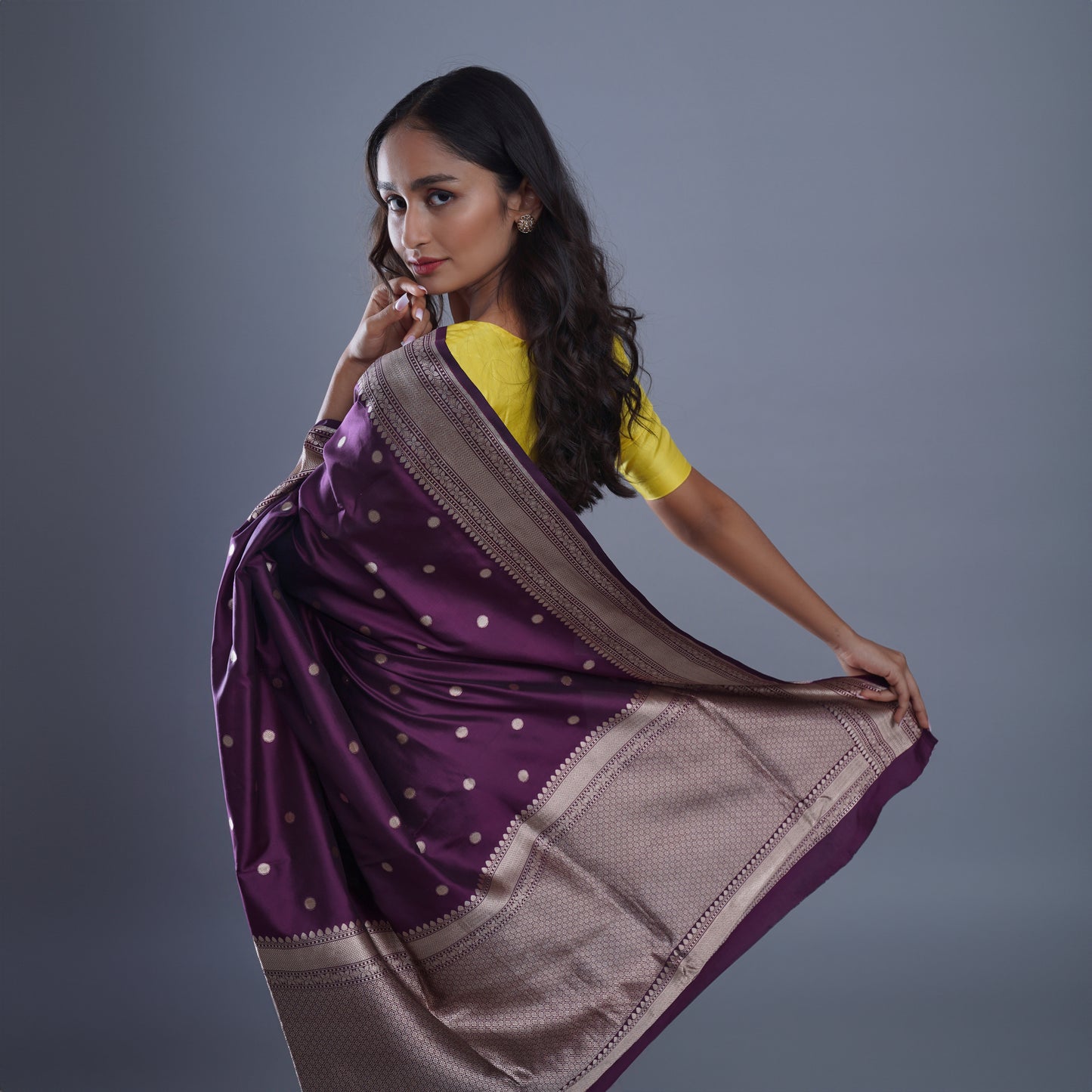 Purple Banarasi Saree with Golden Pallu
