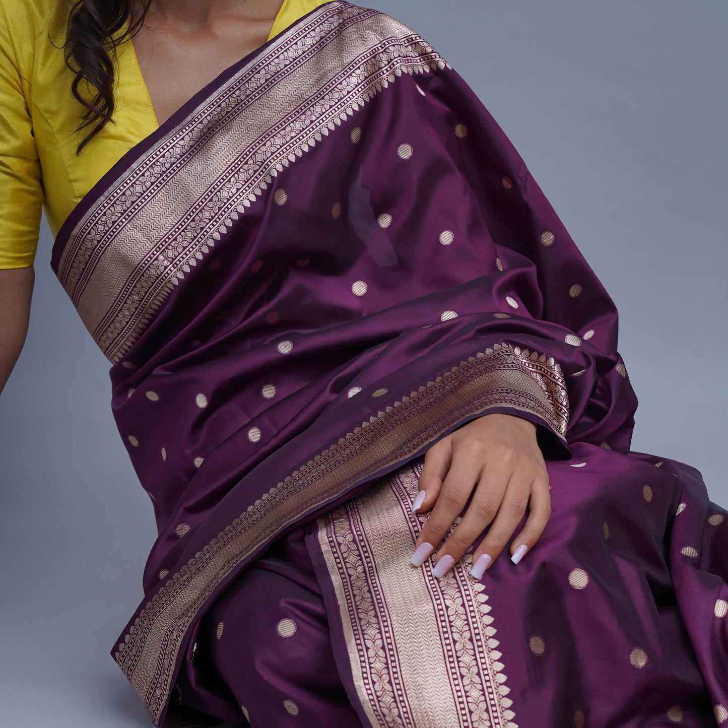 Banarasi Purple Silk Saree with Golden Border
