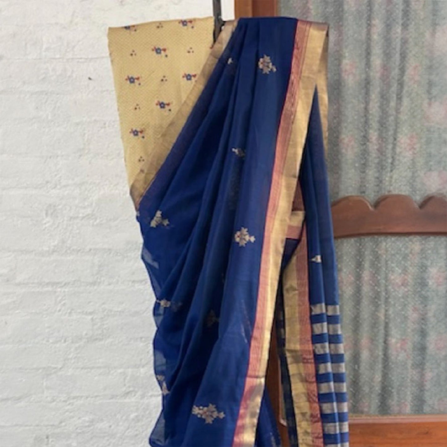 Dark Blue Colour Chanderi Silk Saree with Ornamental Motifs