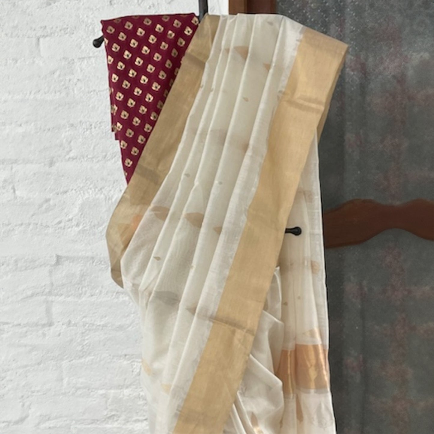SHWET - Cream Colour Chanderi Cotton Silk Saree