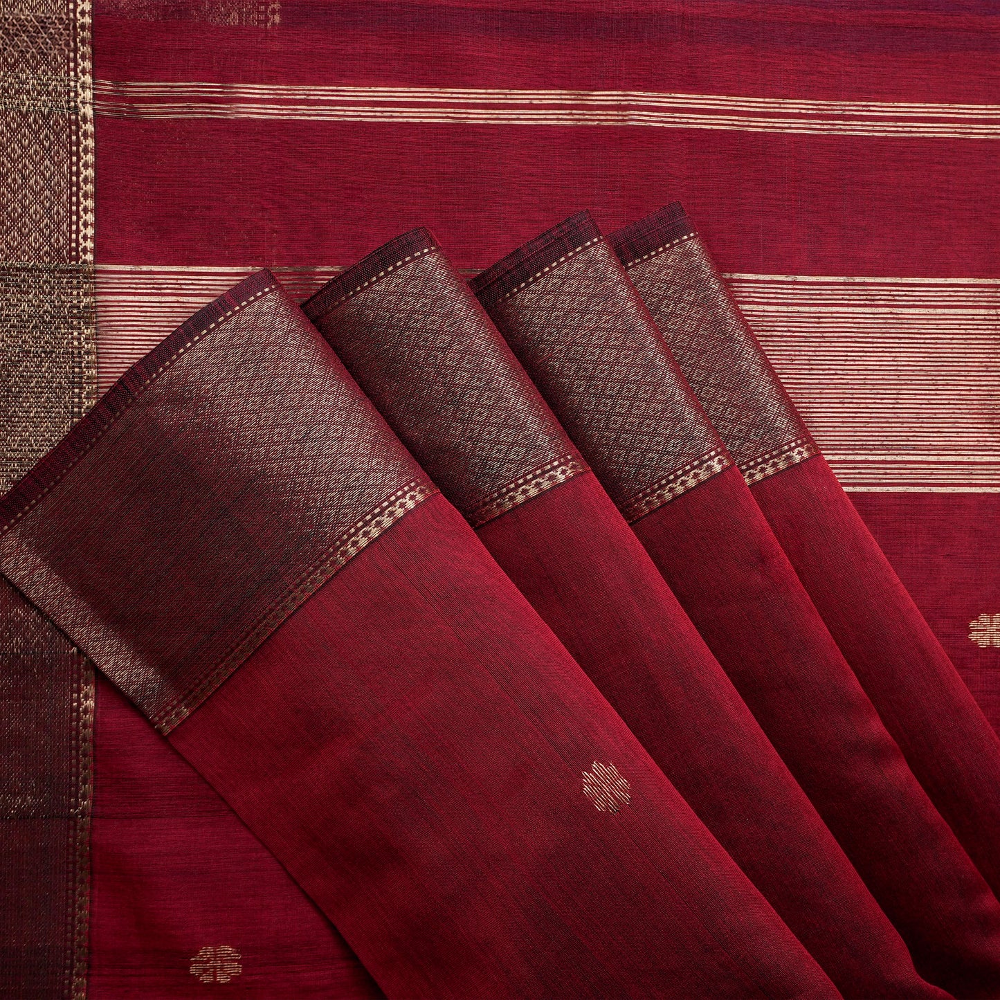 Red Colour Maheshwari Silk Saree with Golden Stripes