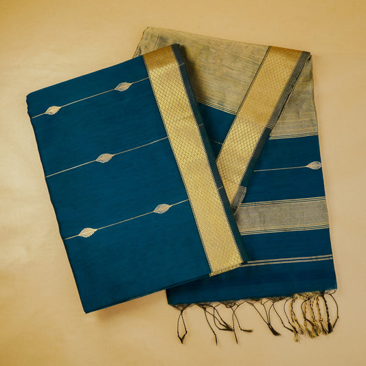 SHRUTIKA - Peacock Blue Colour Cotton Maheshwari Silk Saree