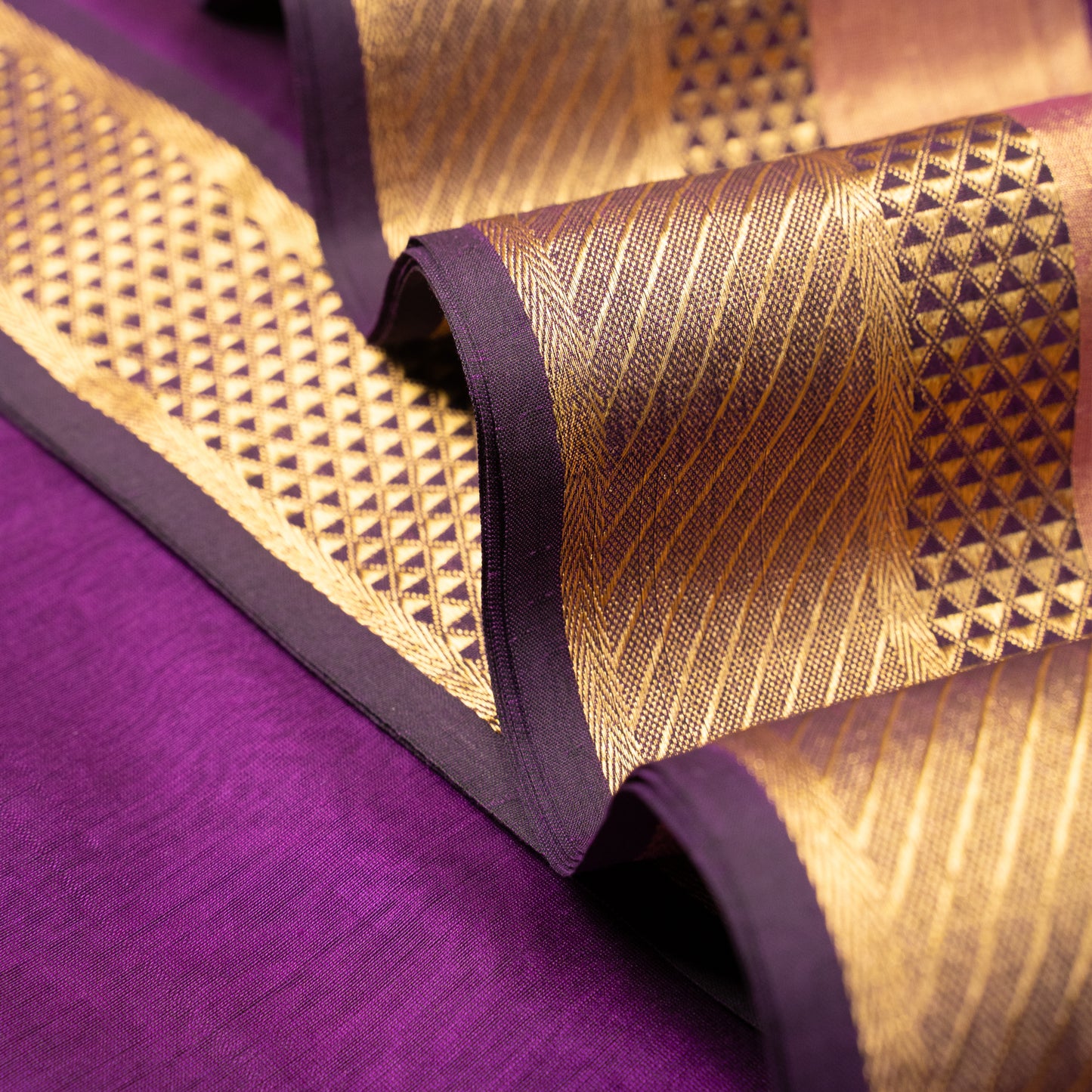 Purple Color Cotton Saree with Golden Stripes