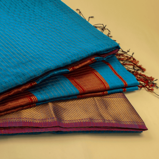 ROHINI - Blue Cotton Silk Maheshwari Saree