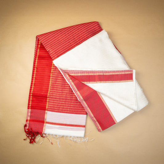 SHOBITA - White Maheshwari Cotton Silk Saree