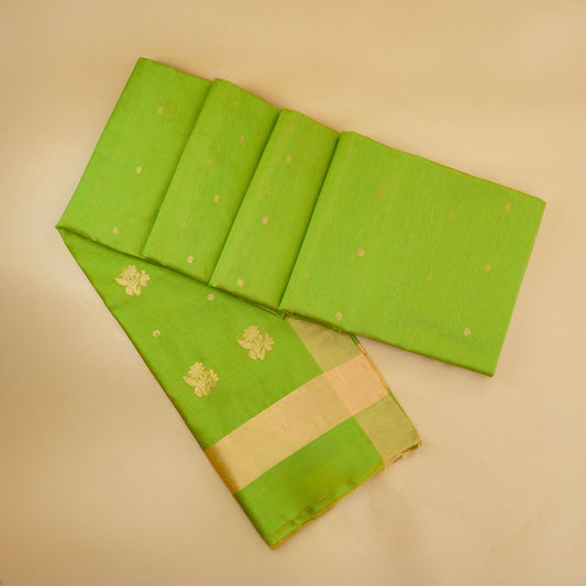 PRIYANKA - Parrot Green Cotton Silk Chanderi Saree