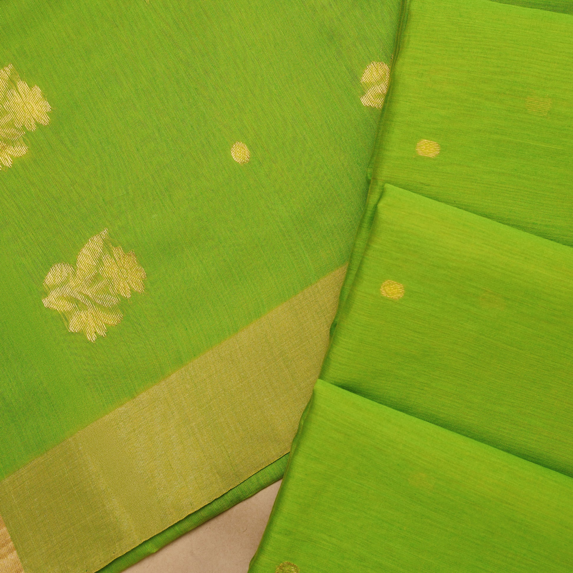 Parrot Green Colour Chanderi Silk Saree with Golden Border