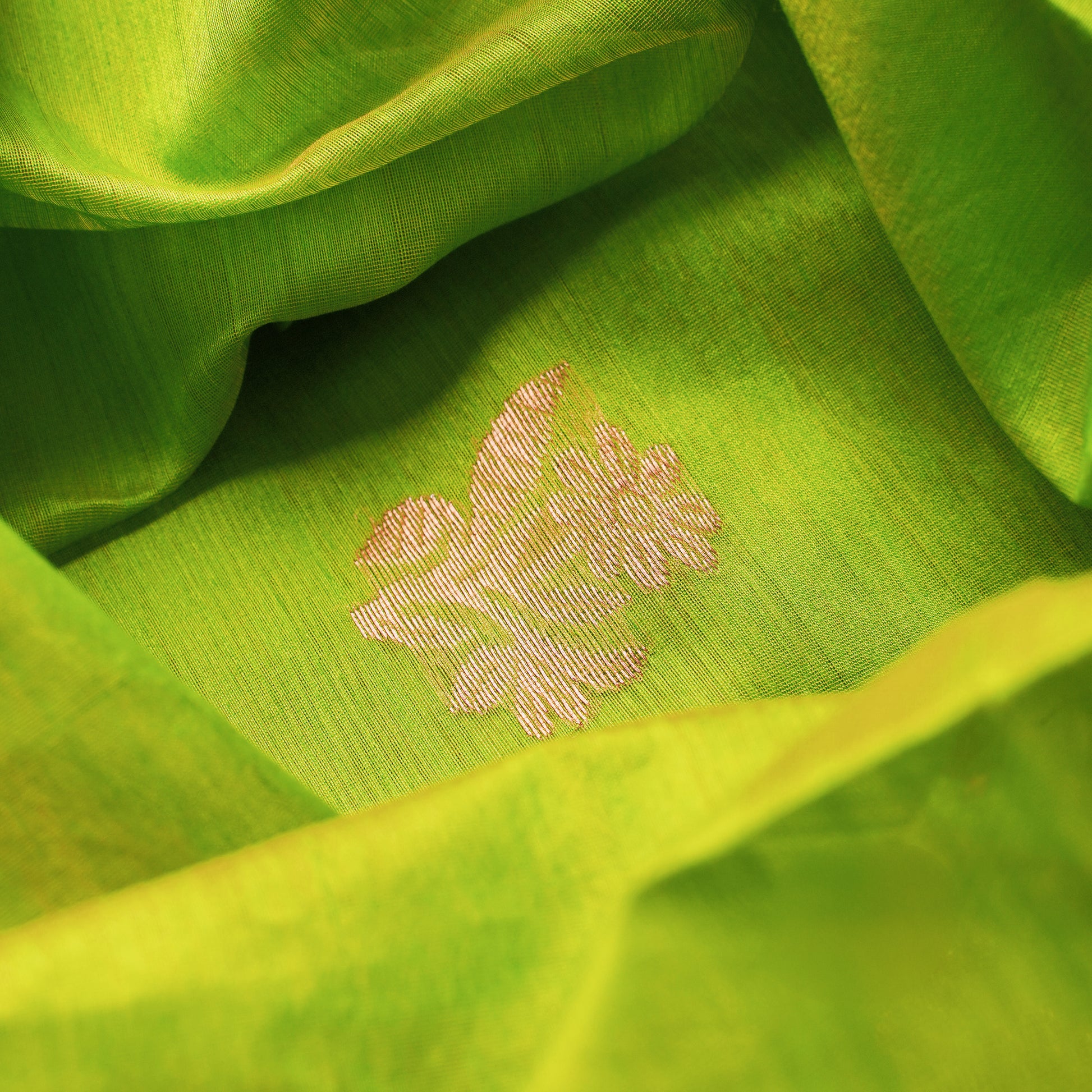 Parrot Green Cotton Silk Chanderi Saree With Floral Motifs