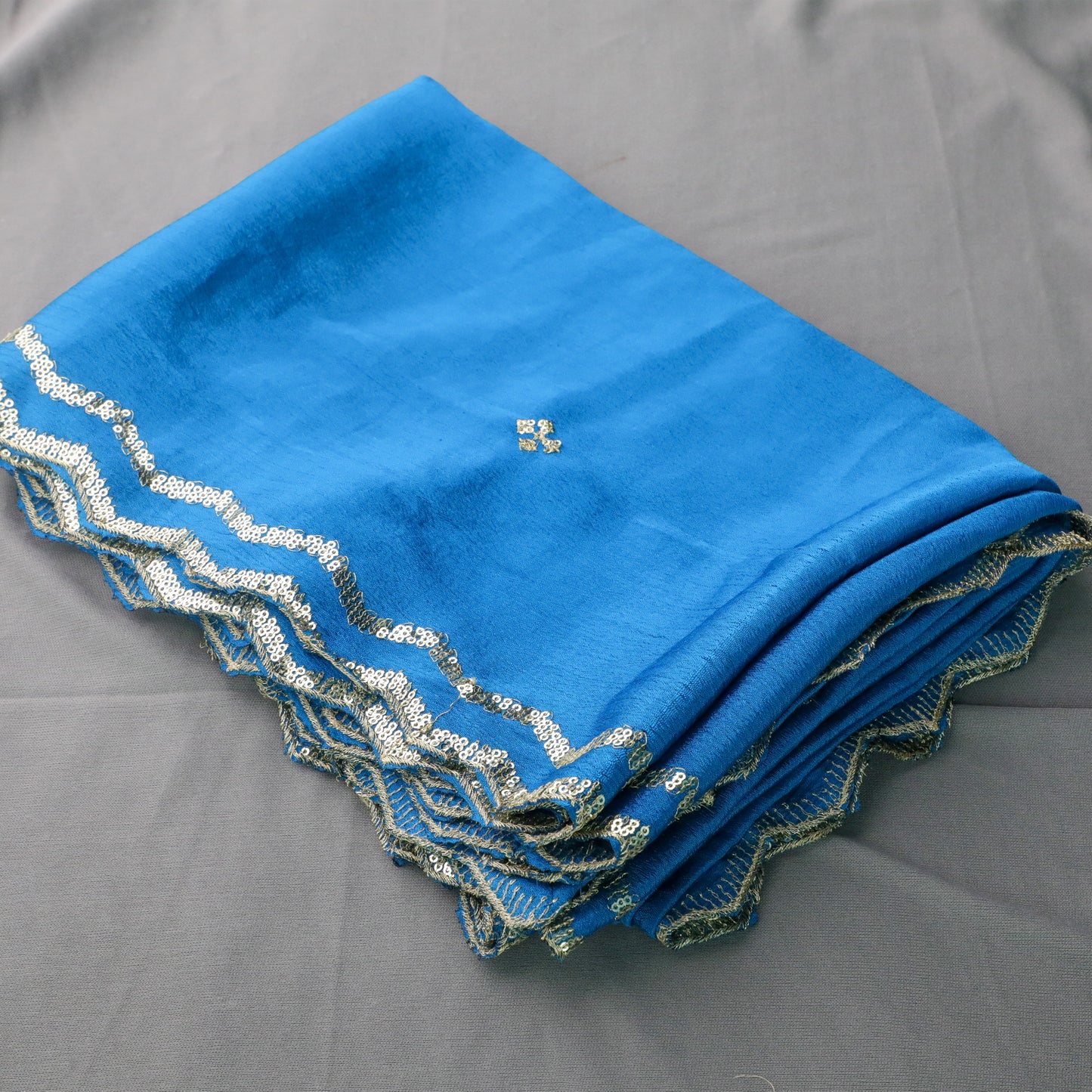 Turquoise Blue Chinnon Dupatta Zigzag Border