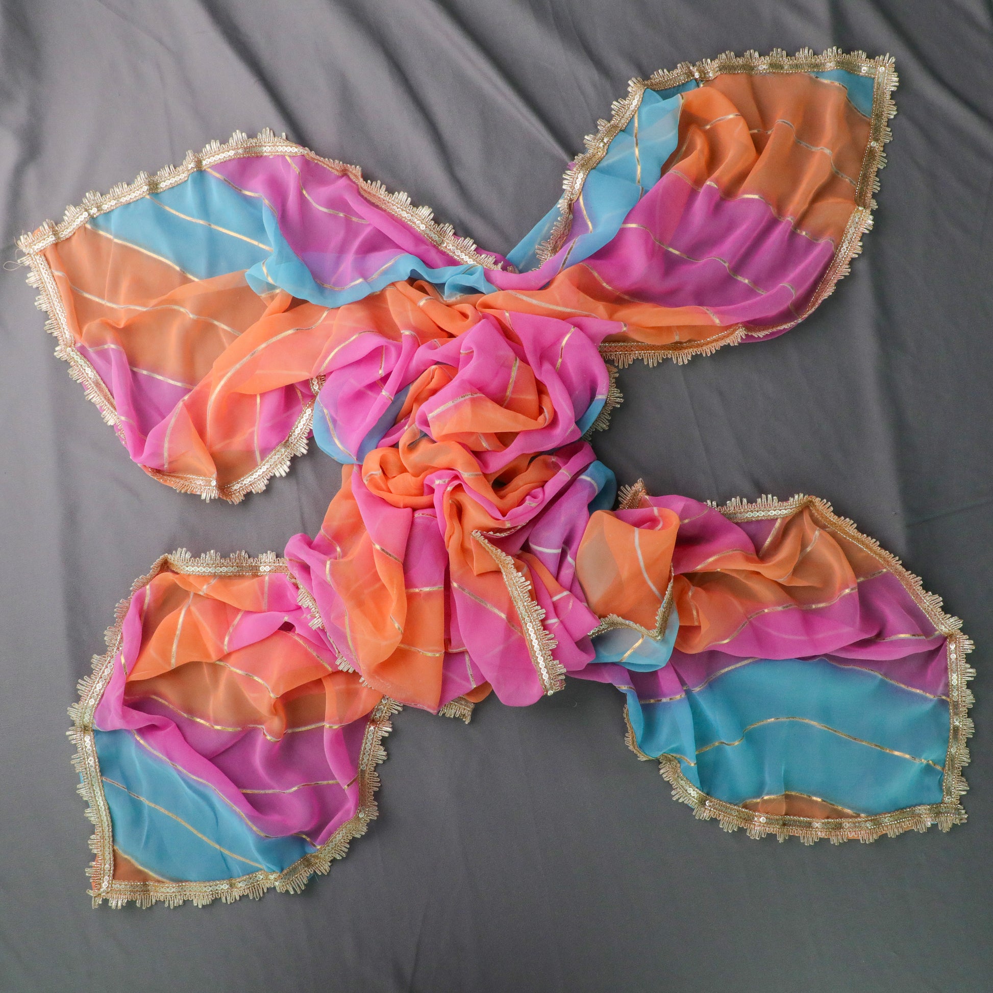 Pink, Blue & Gold Colour Dupatta with Golden Border