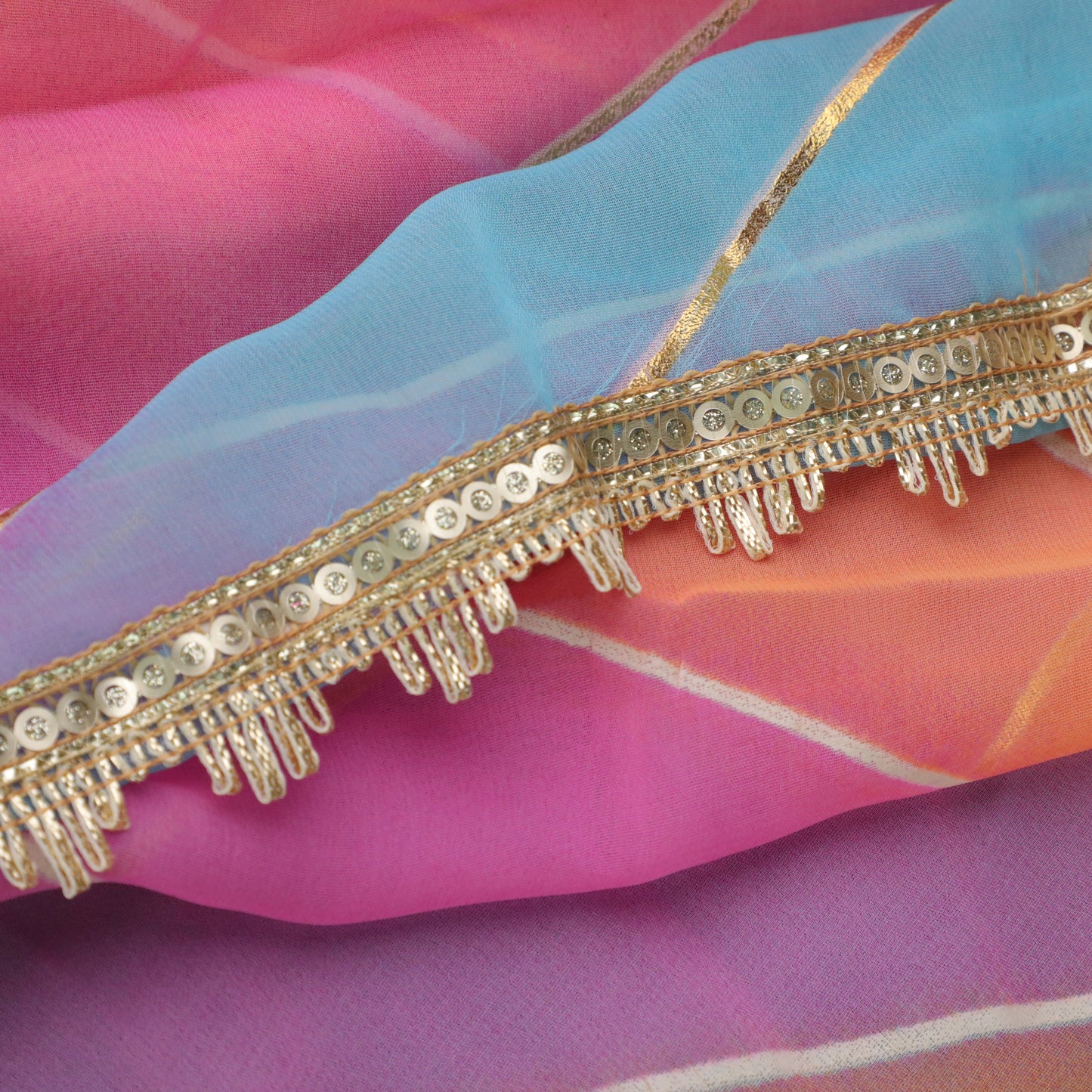 Pink, Blue & Gold Colour Dupatta