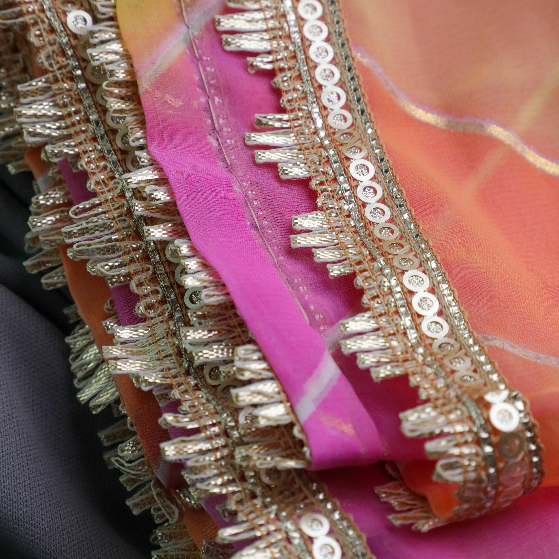 SUSHMITA - Pink / Orange / Gold Striped Georgette Dupatta