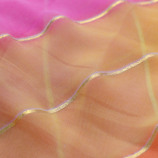 Pink / Orange / Gold Striped Georgette Dupatta