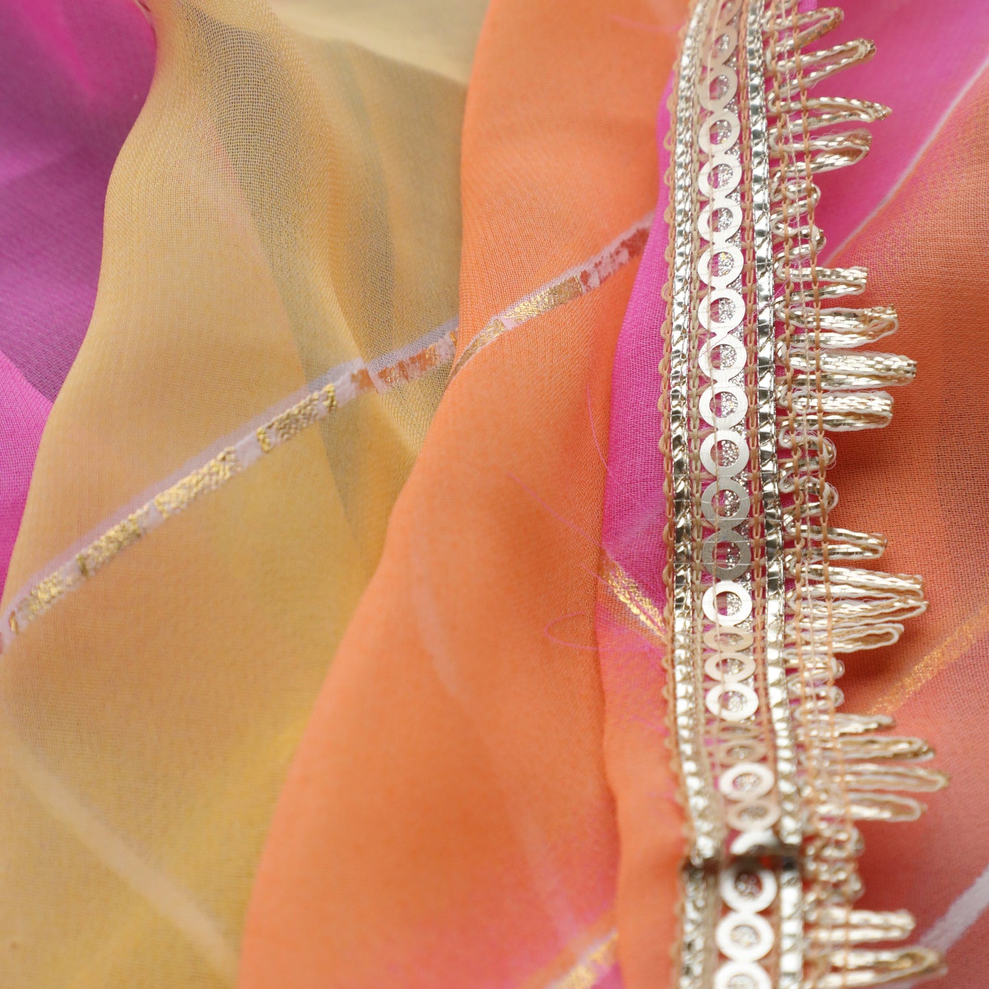 Pink, Orange and Gold Colour Dupatta - Anilaa