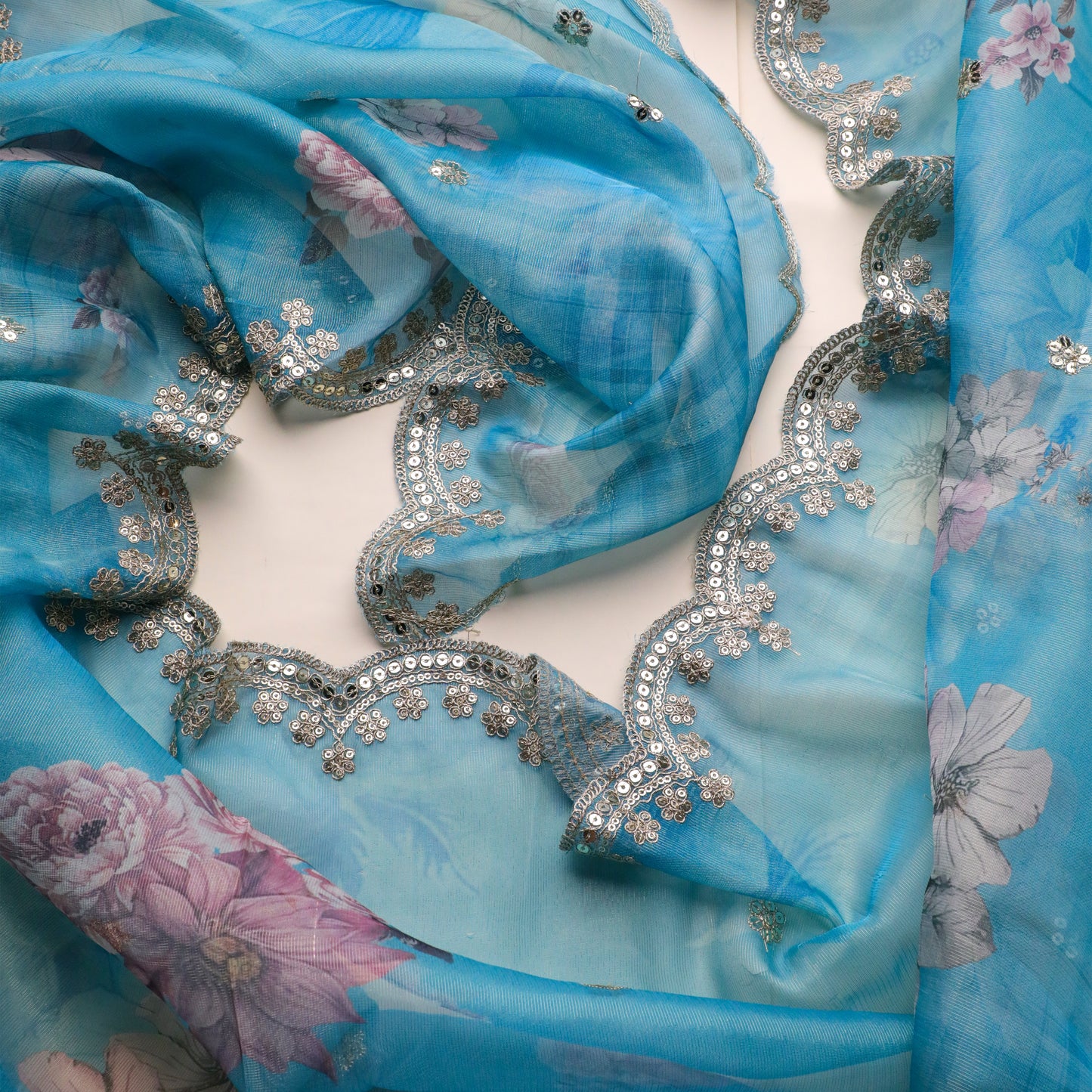 Turquoise Blue Colour Floral Printed Dupatta