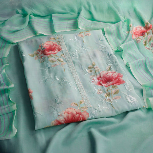 Sea Green Cotton Silk Suit Set - Dress Material