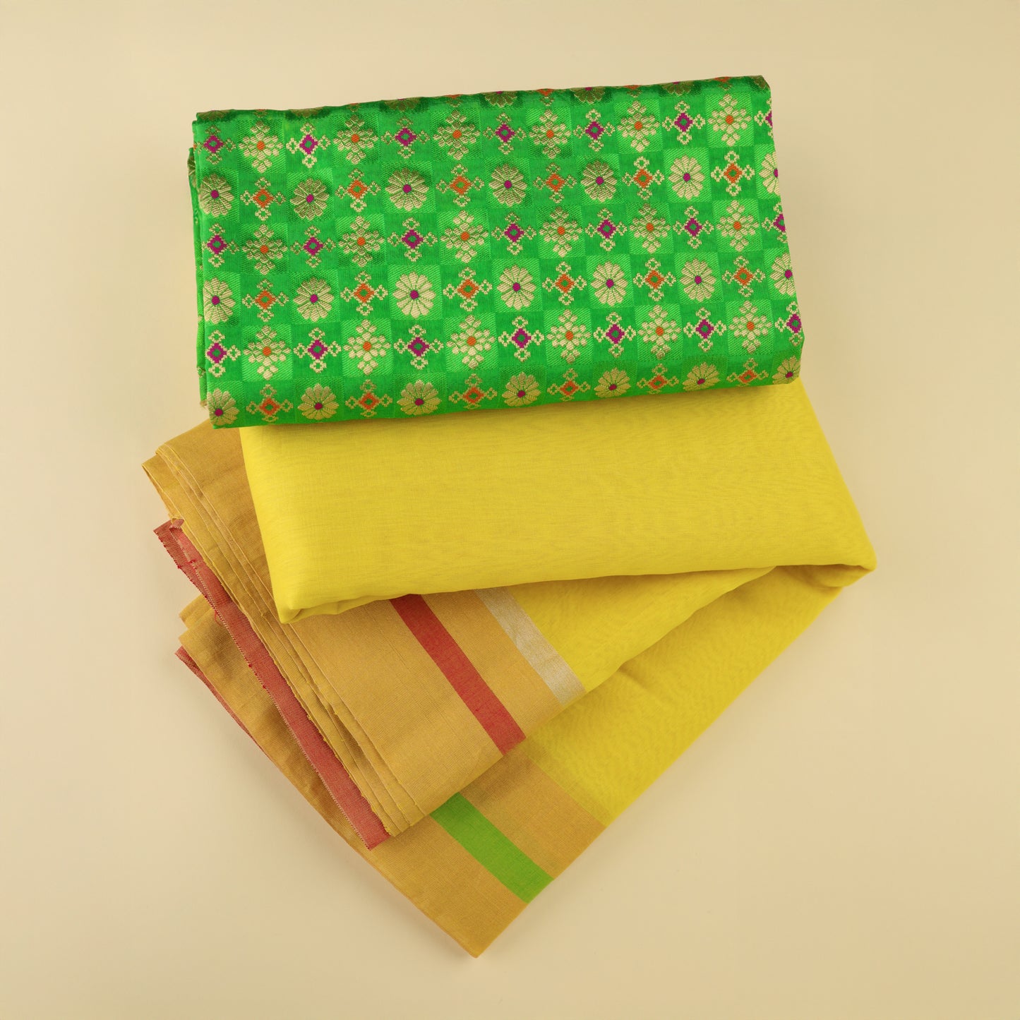 BASANT - Bright Yellow Cotton Silk Chanderi Saree with Contrast Red Pallu
