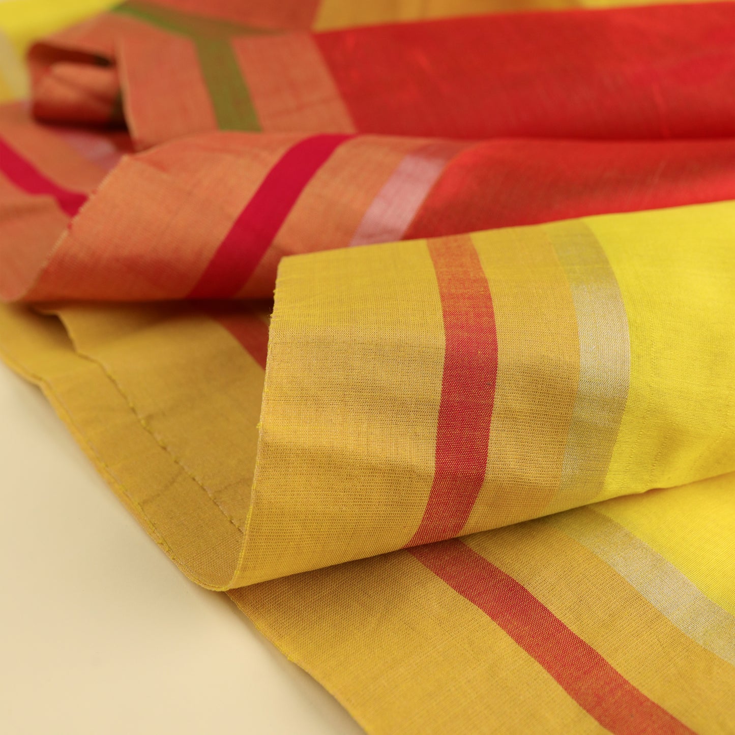 BASANT - Bright Yellow Cotton Silk Chanderi Saree with Contrast Red Pallu