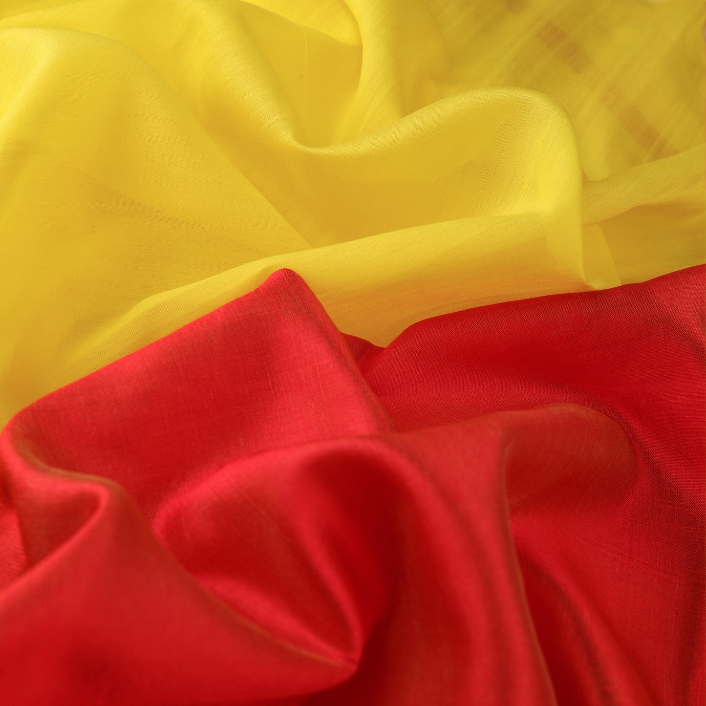 BASANT - Bright Yellow Cotton Silk Chanderi Saree with Contrast Red Pallu